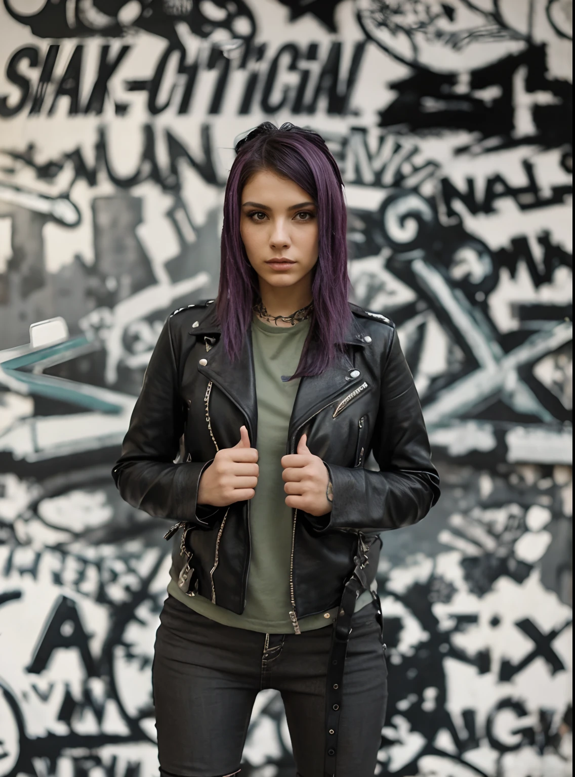 Girl biker beautiful punk style