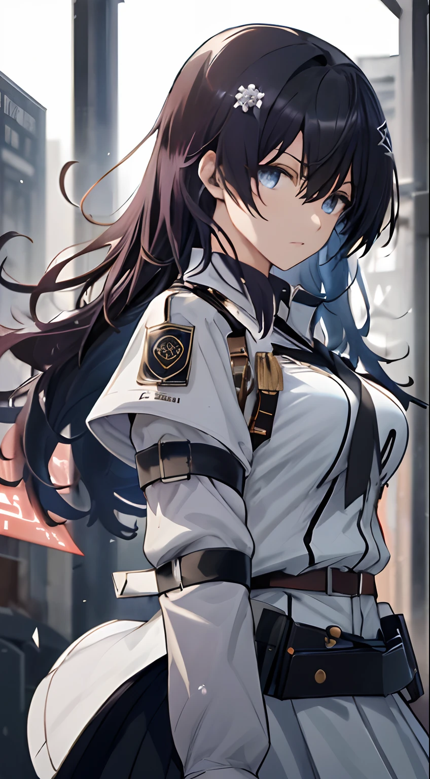Anime girl with long hair and a white shirt standing in front of a ...