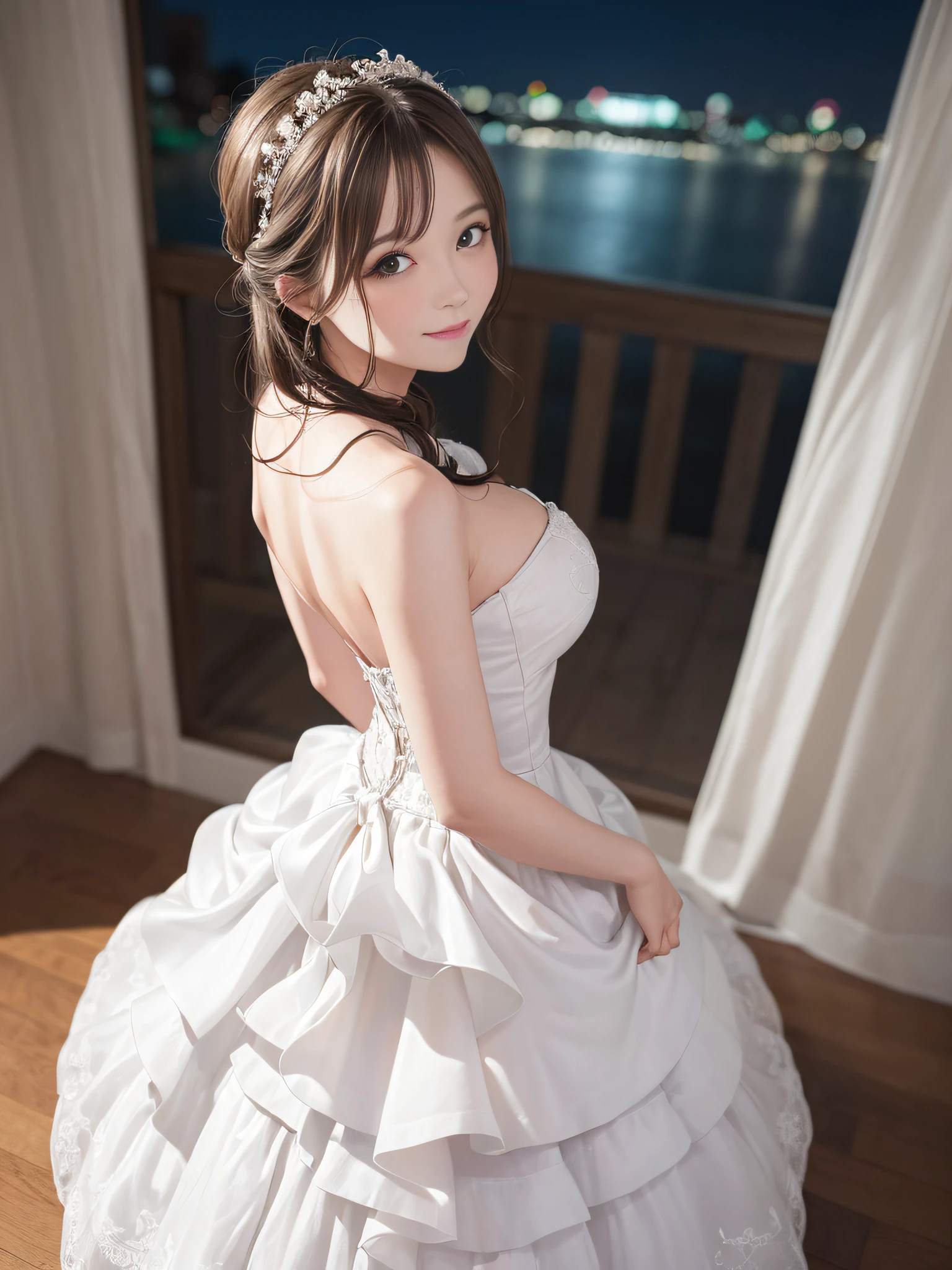Hay una mujer con un vestido blanco con una corona en la cabeza, a beautiful fantasy queen, ((Beautiful Fantasy Queen)), Un retrato de una princesa, una obra de arte al estilo Guvez. 5d cgi anime fantasy artwork, Arte de detalle de alta calidad 8K