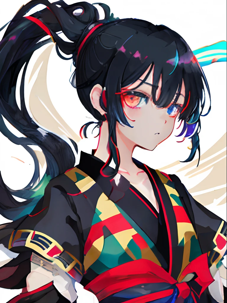 、Ponytail Black Hair、Kimono、(top-quality、Superb Detail:2)、Battle Scenes、cigarettes、Sleeveless