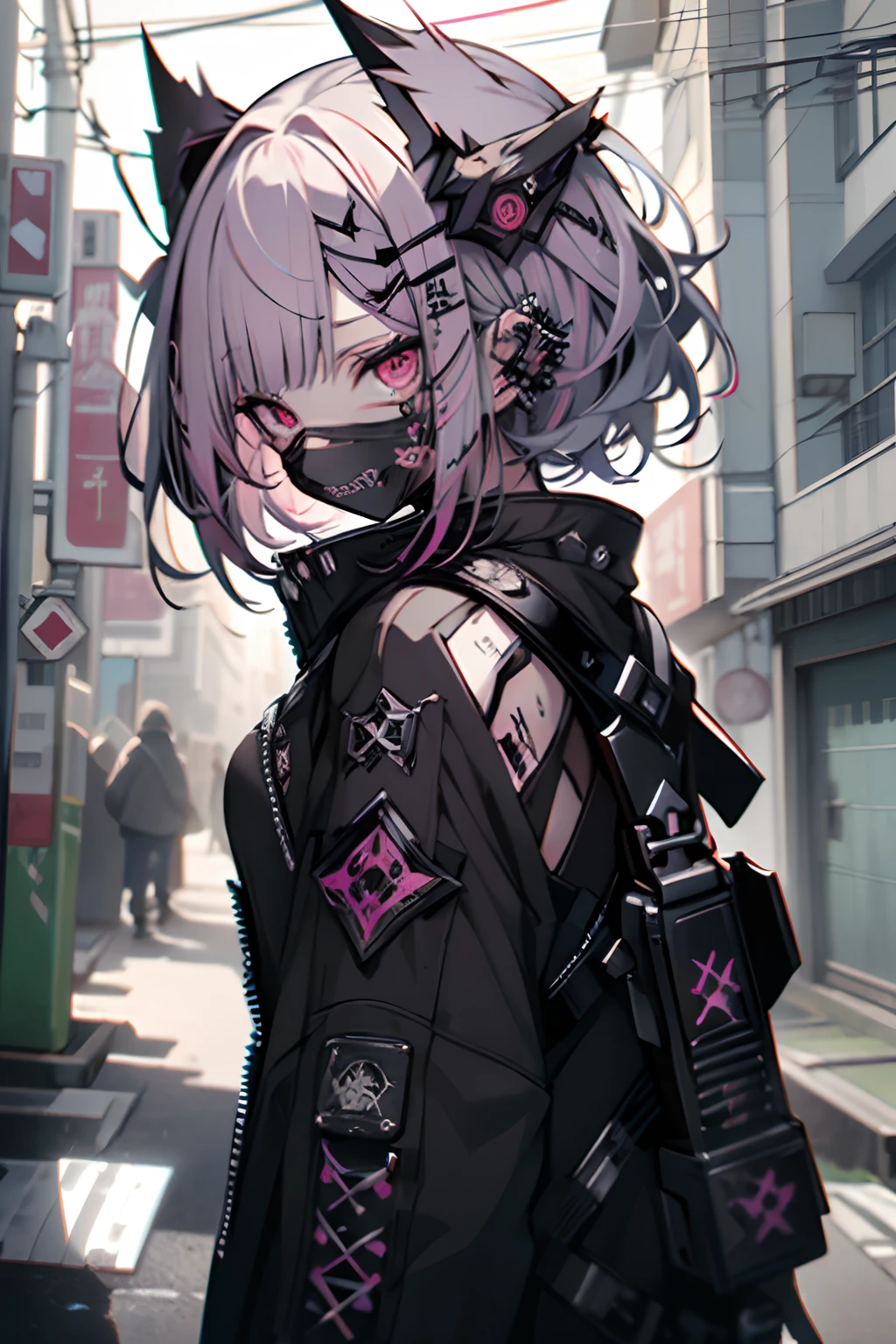 Seiza、dead body、Colorful blood everywhere、Colorful splashes of blood、dark hue、Colorful shades、goth、(masutepiece), (Portrait), (Aesthetic), (Beautiful), (upper blody), (High quality), (aesthetic clothings), (professional angle), (thirds rule), (Feminine), (Woman), (Female), (Beautiful),(Feminine features), (25-years old), Solo, 1 woman, (Charming punk girl), Winters, Dramatic light, ((Playing guitar)), (Standing), Edgy makeup, (Small bust), ((electric guitar)), (Front face), (Defiant expression), ((defiance)), (Leather jackets and tattoos), ((Short hair)), (dyed (E.G. and pinks) hair), (spiky hair), (Thick hair), Matte Shine Hair, (Hair bands scattered in the hair),