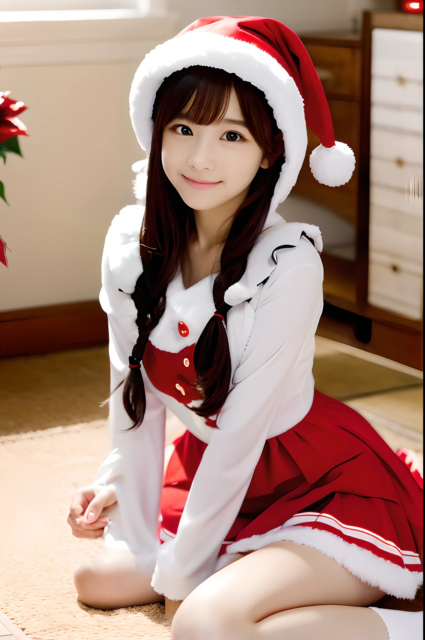 Cute little girl in Santa Claus costume、Japan person model、Young sensual gravure idol、inside in room、Christmas tree、Young cute gravure idol、Realistic young gravure idol、Realistic sensual gravure idol、Young gravure idols、sophisticated gravure idol、奈良美智、Young skinny gravure idol、beautifull asian girl ever、oppai、Highly exposed、Red short skirt