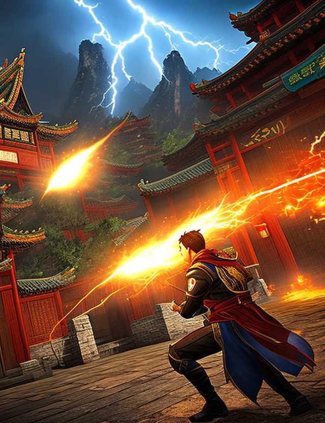 "A man in China possessing both a gun and lightning powers, accompanied by three distinct characters with unique backgrounds."