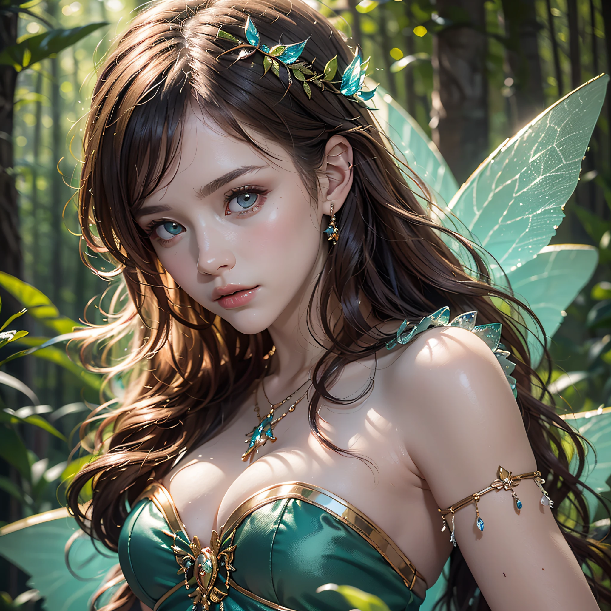 Rose Leslie Woman as a Fairy,(Highly detailed:1.2),(Best Quality:1.2),(8K:1.2),Sharp Focus,(Subsurface scattering:1.1),award - winning photo,professional portrait photo,(Close Shot:1.1) (glowing bioluminescent forest:1.2),Rainbow Fairy Wings,sultry expression (Very detailed background:1.2),(magical fantasy:1.0), (knollingcase:1.1),(analog style:1.1),(Modelshoot style:1.2),Dramatic Lighting
