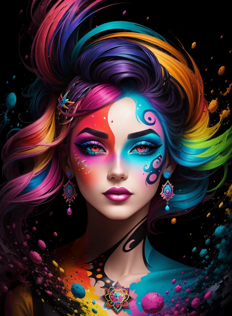 a woman with colorful hair and makeup, an airbrush painting by Grillo Demo, behance, neo-fauvism, vivid colors, colorful, vibrant colors 4k