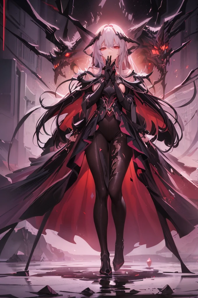 anime girl with long hair and black dress standing in front of a demonic demon, cushart krenz key art feminine, dark goddess with six arms, dark sorceress full view, beautiful elegant demon queen, extremely detailed artgerm, concept art | artgerm, dark demonic dancer, onmyoji detailed art, anime epic artwork, demon anime girl