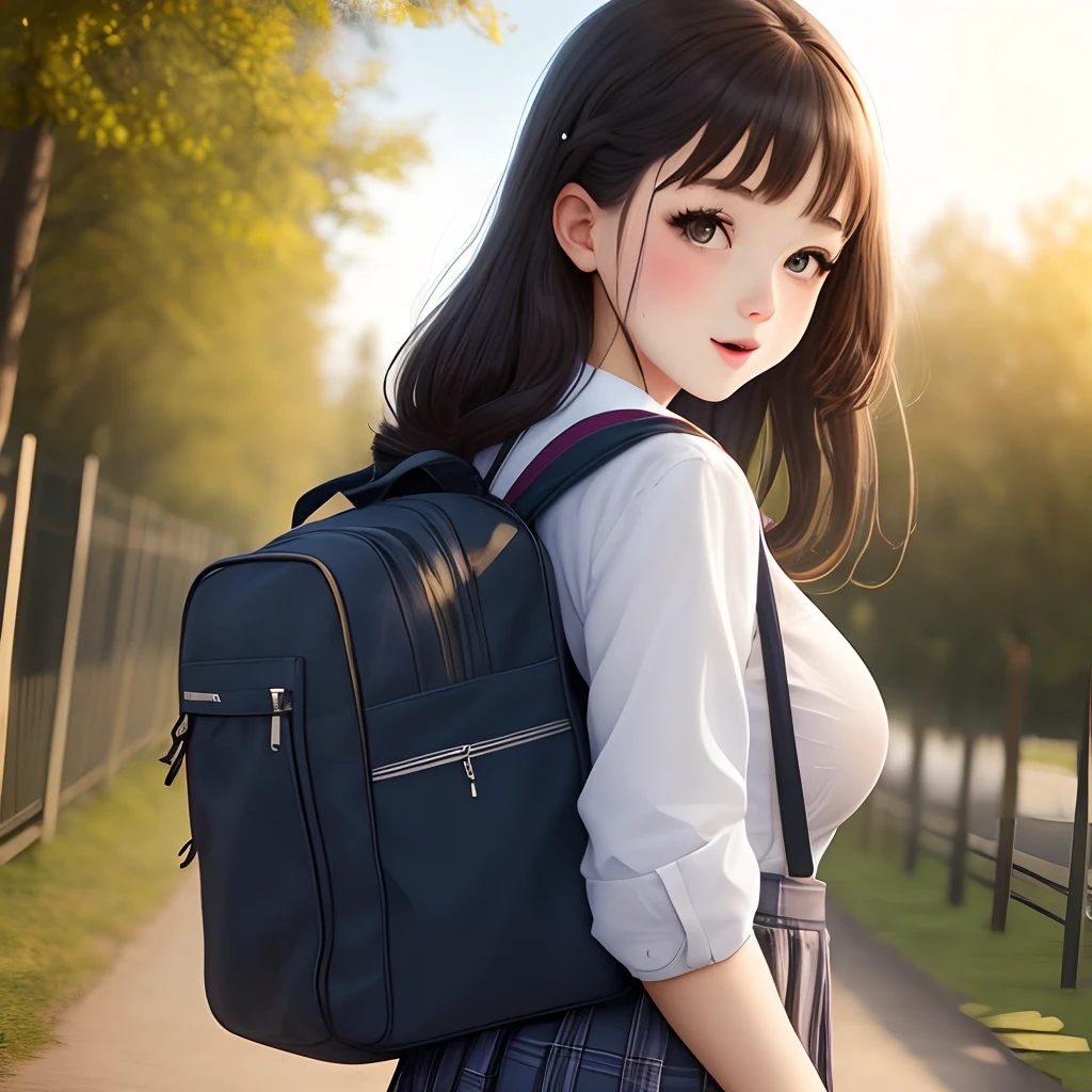 Schoolgirl exposing outdoors