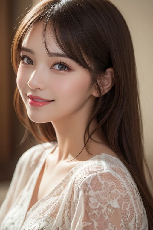 masutepiece, Best Quality, Illustration, Ultra-detailed, finely detail, hight resolution,,Beautiful detailed eyes, doress,Medium Hair,Natural Color Lip,Smile