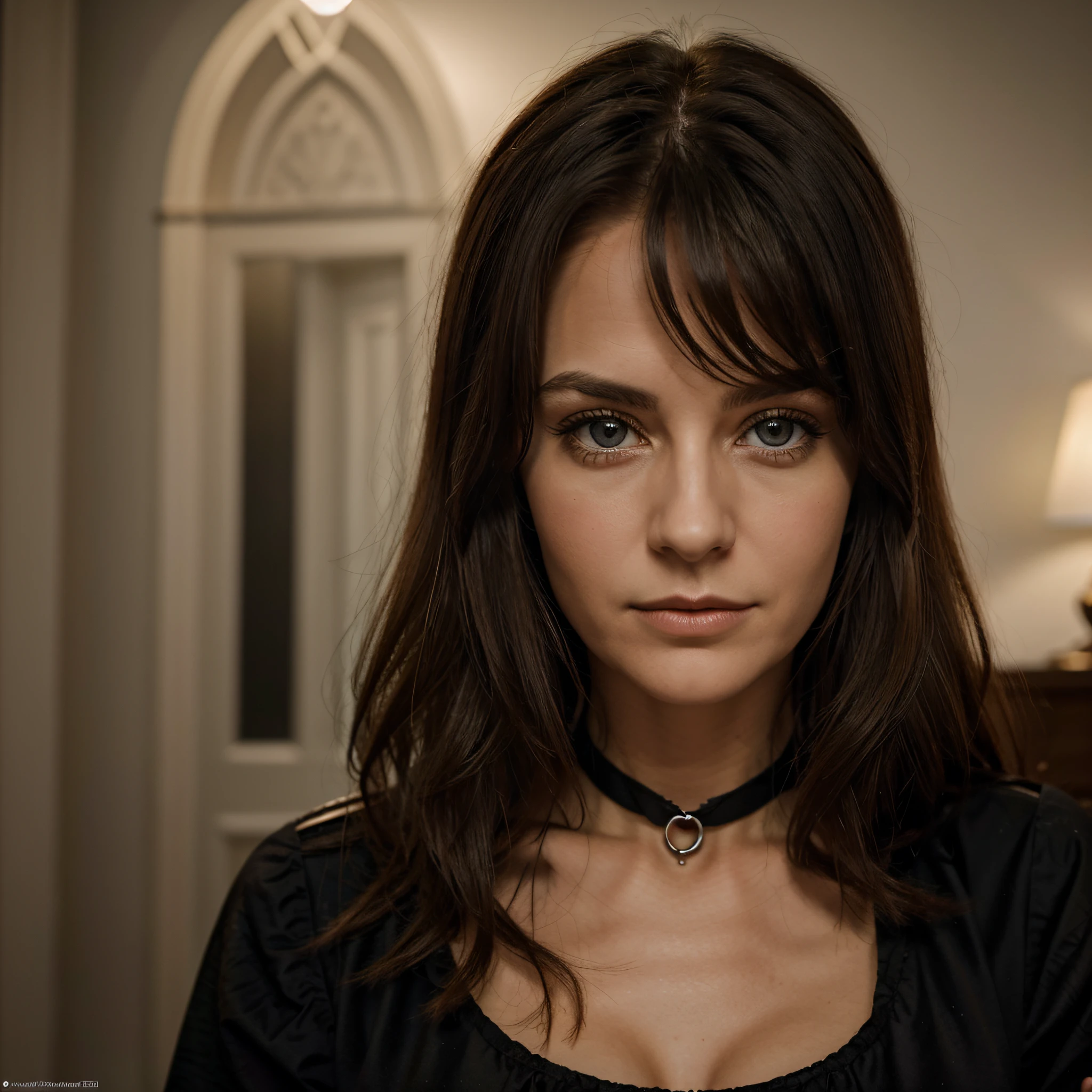 Create a picture of a beautiful, realistischen Frau im Alter von etwa 25 Jahren mit klaren Augen, Dunkle Haut, Langes und fesselndes Haar