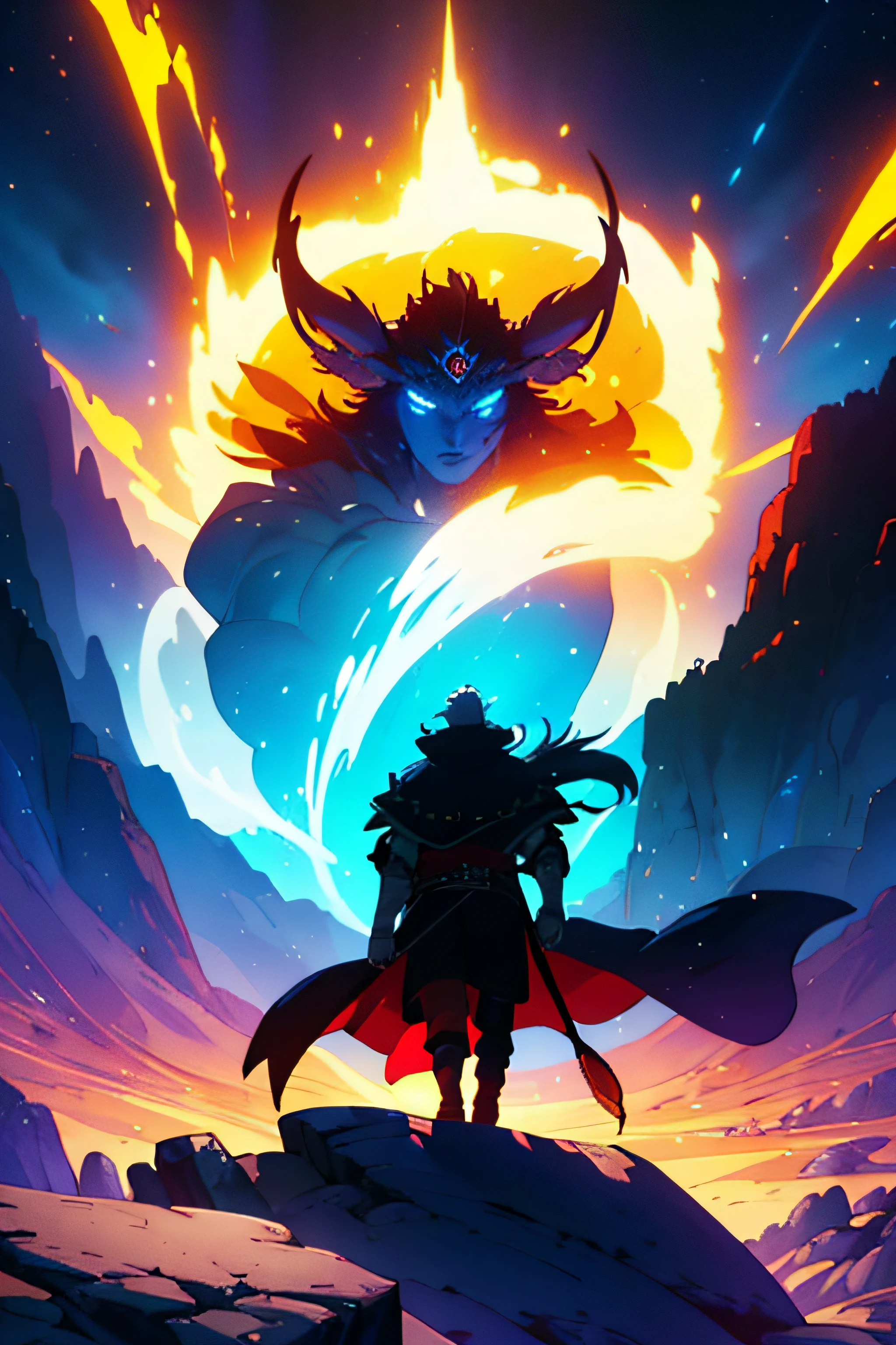 A legendary warrior, clad in shimmering silver armor, stands atop a mountain peak, overlooking a vast and mystical landscape. The warrior's eyes, ablaze with the intensity of a thousand battles, radiate an unwavering determination. In one hand, the warrior wields a celestial sword that pulses with otherworldly energy, while the other hand is raised, as if summoning the very elements to their command.
The wind tousles the warrior's flowing cloak, adorned with ancient symbols that seem to whisper tales of untold heroism. A crown of ethereal light hovers above their head, marking them as a true guardian of the realms. Behind them, a cascade of celestial lights illuminates the heavens, creating an awe-inspiring backdrop that hints at the warrior's transcendent abilities.
Beneath the mountain, a mystical city bathed in the glow of iridescent crystals thrives, a testament to the warrior's benevolent rule. The air is charged with a sense of both mystique and grandeur, emphasizing the profound impact this legendary character has on the world they inhabit.
This scene encapsulates the essence of a character who is not merely a hero but a mythic figure, embodying both the strength of a warrior and the wisdom of a celestial being, destined to leave an indelible mark on the tapestry of epic tales.