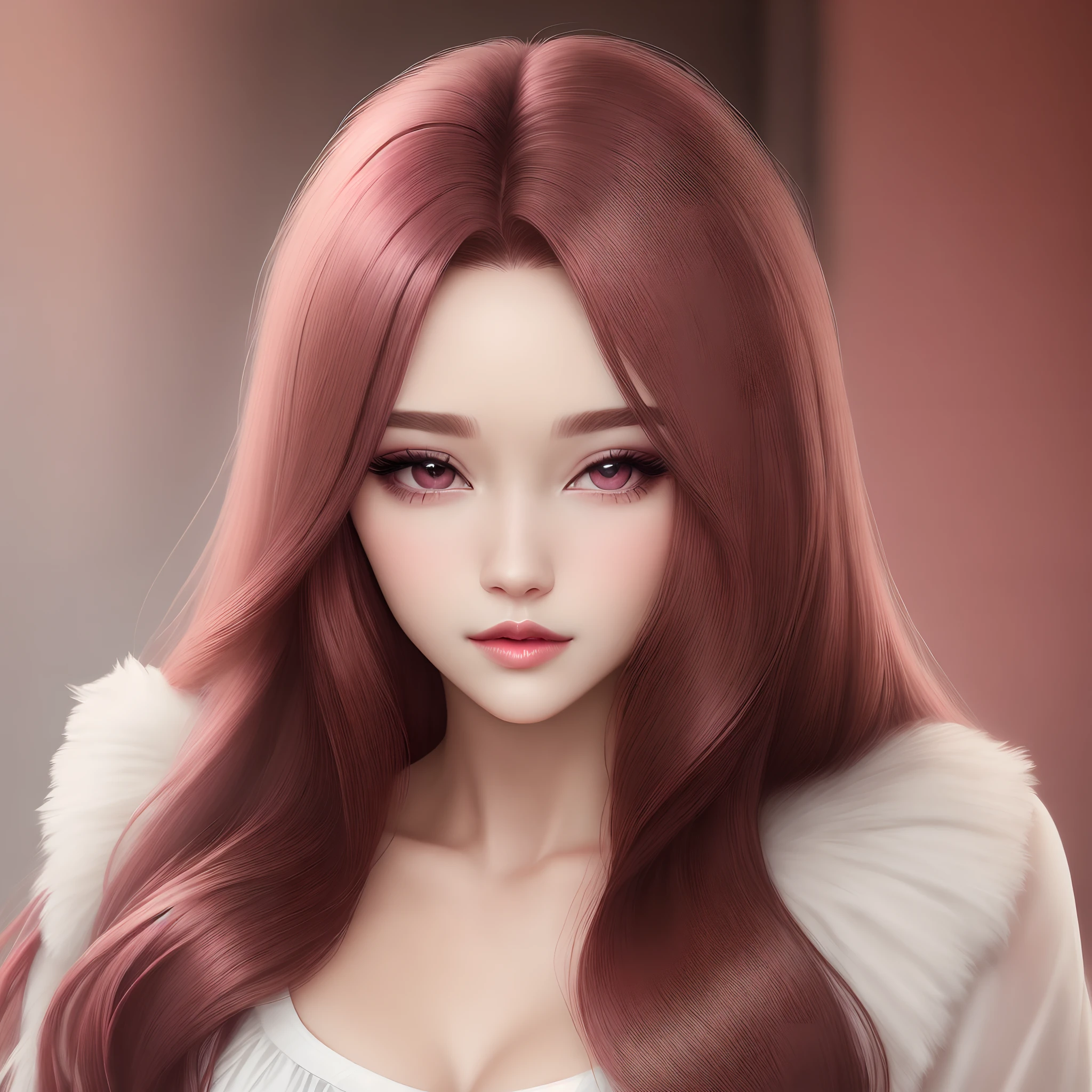 Pink Brown Hair Burgundy Iris Droopy Eyes Beauty Straight Long Hair Lip Gloss Advertisement