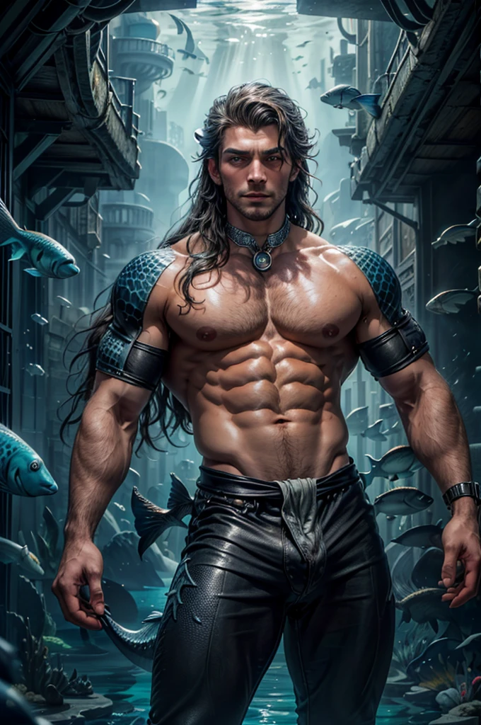 ((naked merman, with long hair)), ((detailed face with fish gills on the neck)),((Merman with fish tail, )), ((male fish,)), ((various body positions) ), ((legendary creatures which are human from the waist up and fish-like from the waist down, but may assume normal human shape. Sometimes they are described as hybrids between man and fish)), ((fantastic and beautiful creatures)) , ((with soft and ethereal beauty)), Masters of Photography, masculine and strong ((dressed in light clothes with fish scales)), ((sexy and hot)), ((body in different positions)), (( looking at the camera, seductive look)), ((strong chest)), ((In the background, a sea city of Atlantis,, Rich and illuminated city with sharks in the background)), Launch of the 35mm lens, God Poseidon, Frank Kelly Freas , Karol Bak style, ((gorgeous face)), ultra definition, best quality, 32k ultra | | | | | | | | | | , Ultra HD | | | | | | | | | |, greater contrast, Warm and vibrant colors, Inspired by the French victory | | | | | | |, Gothic beauty