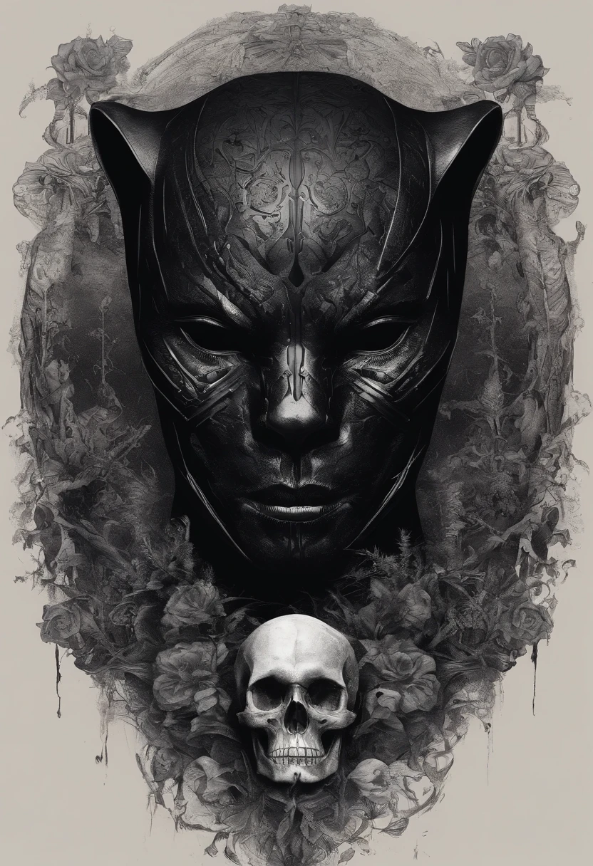 Black panther, fleur, skull