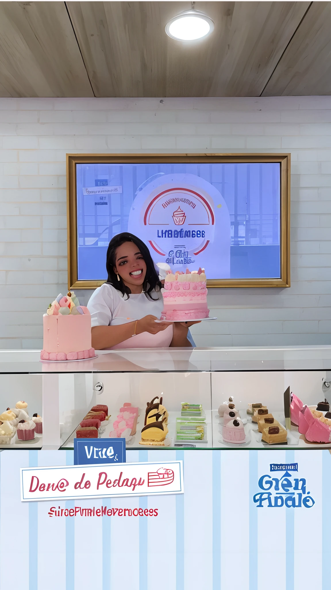 Woman behind a counter with a display of cupcakes and cakes, Directed by: Juliette Wytsman, fofo, vitrine, by Amelia Peláez, Directed by: Luis Miranda, Directed by: Olivia Peguero, Directed by: Sam Dillemans, Directed by: Nandor Soldier, Directed by: Samuel Silva, Directed by: Emma Andijewska, Directed by: Silvia Pelissero