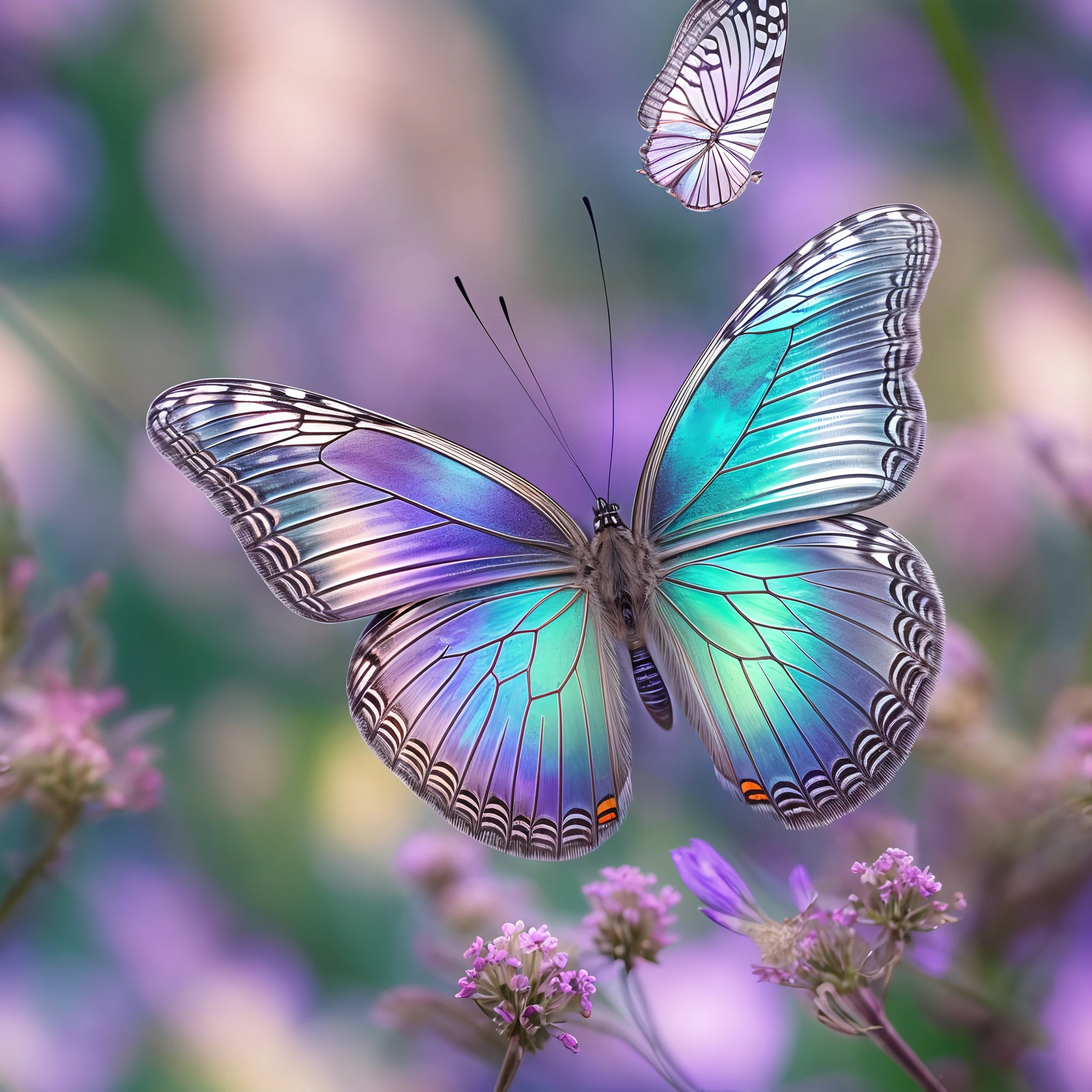 A mesmerizing, ethereal butterfly with iridescent wings, capturing every detail in a hyperrealistic manner, photo, close-up, focusing on the delicate patterns, colors, and the subtle play of light, Photography, high-resolution DSLR with a macro lens (e.g., Canon EOS 5D Mark IV, 100mm f/2.8)