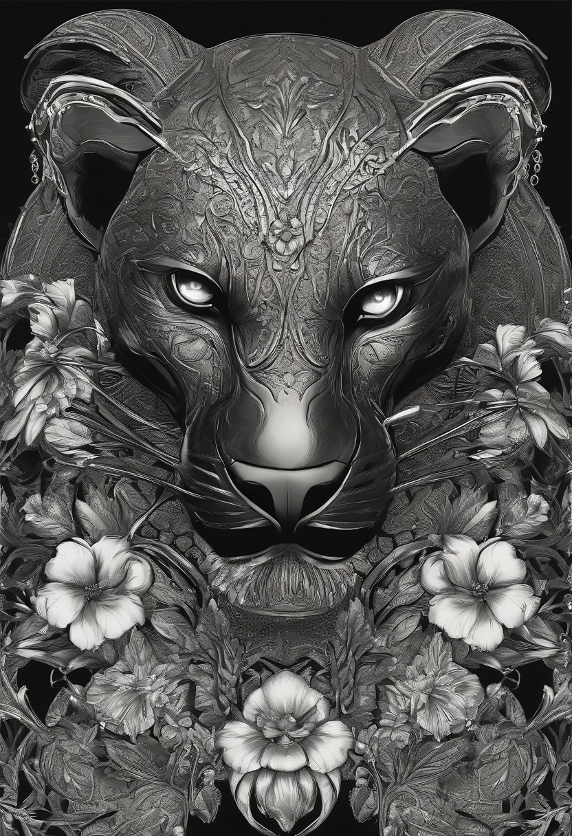 Black panther, fleur, skull