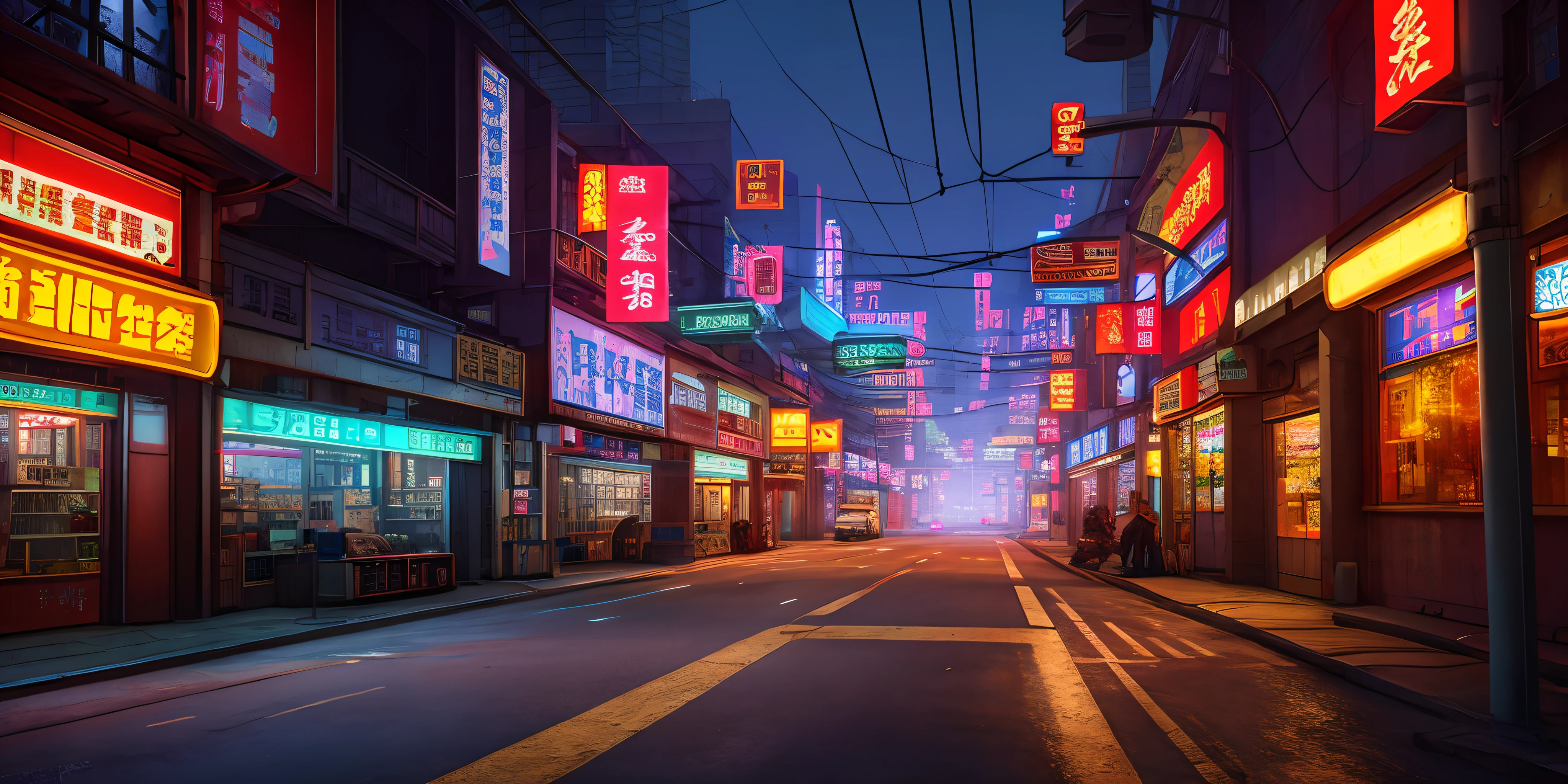 Cyberpunk city from sci-fi movie, wasteland, empty street, night, chinoiserie architecture, bridge, old shop, irregular, circuit board, wires, intricate, ultra detailed, realistic, hyper realistic, high quality, best , Super Detail, Crazy Detail, Very Detailed, Photorealistic, Epic Composition, Best Quality, 32k --v 6