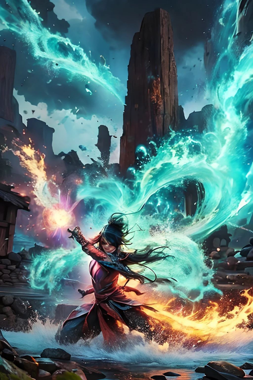 Amazing, Altas, HDR, extremamente intrincado detalhado, beautiful and detailed explosion, postura de luta,