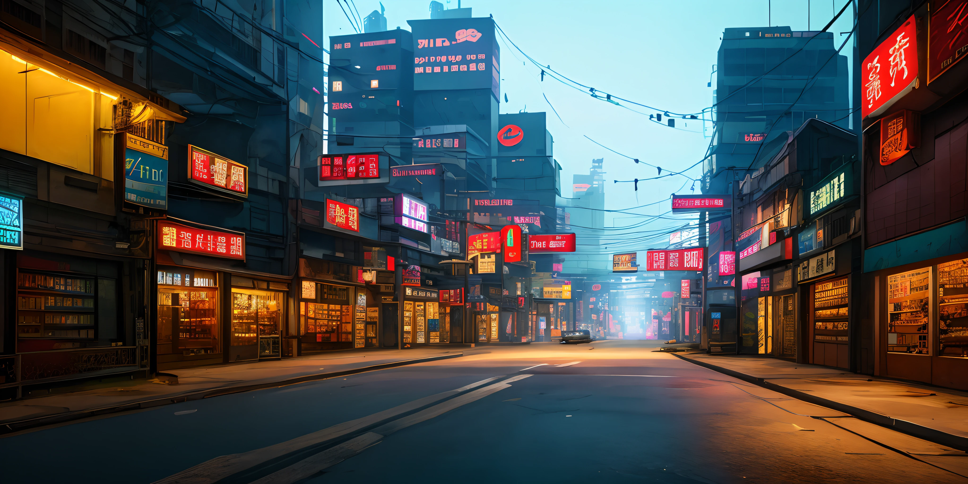 Cyberpunk city from sci-fi movie, wasteland, empty street, night, chinoiserie architecture, bridge, old shop, irregular, circuit board, wires, intricate, ultra detailed, realistic, hyper realistic, high quality, best , Super Detail, Crazy Detail, Very Detailed, Photorealistic, Epic Composition, Best Quality, 32k --v 6