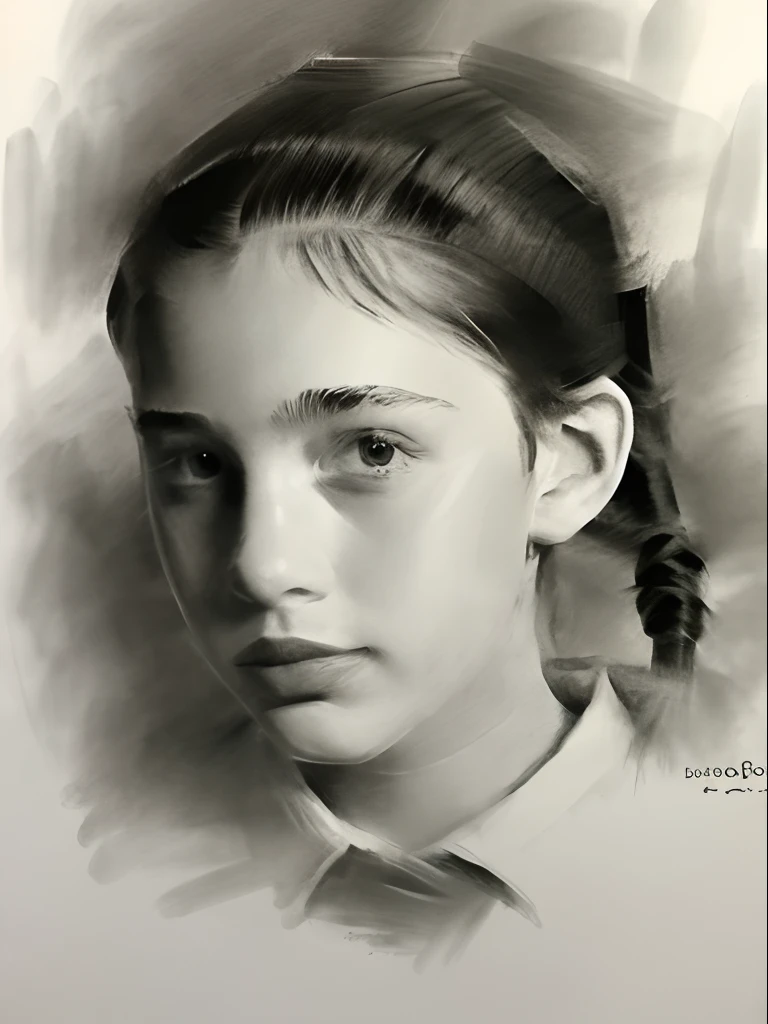 Sketch art style，1girll,elementary student，Portrait,Realistic,in school uniform，Carrying a bulging school bag，Look at the camera shyly，at a loss，side-lighting,the wallpaper,The ultra-realistice,Masterpiece,Best quality,(Intricate details),A high resolution,(photo-realistic:1.37),Dynamic Angle,Unity 8k wallpaper,cow boy shot，escala cinza，Mono Color，