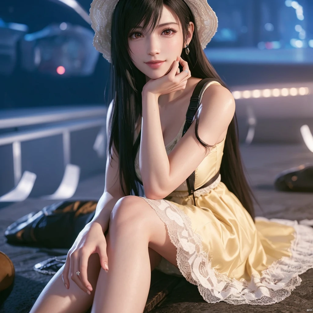 (best quality, ultra-detalhado, Realistic:1.37), Tifa Lockhart, rosto delicado, Rosto detalhado, Sweet smile expression, Corpo Perfeito, textura ultra realista, Retratos, vivid colors, soft lighting