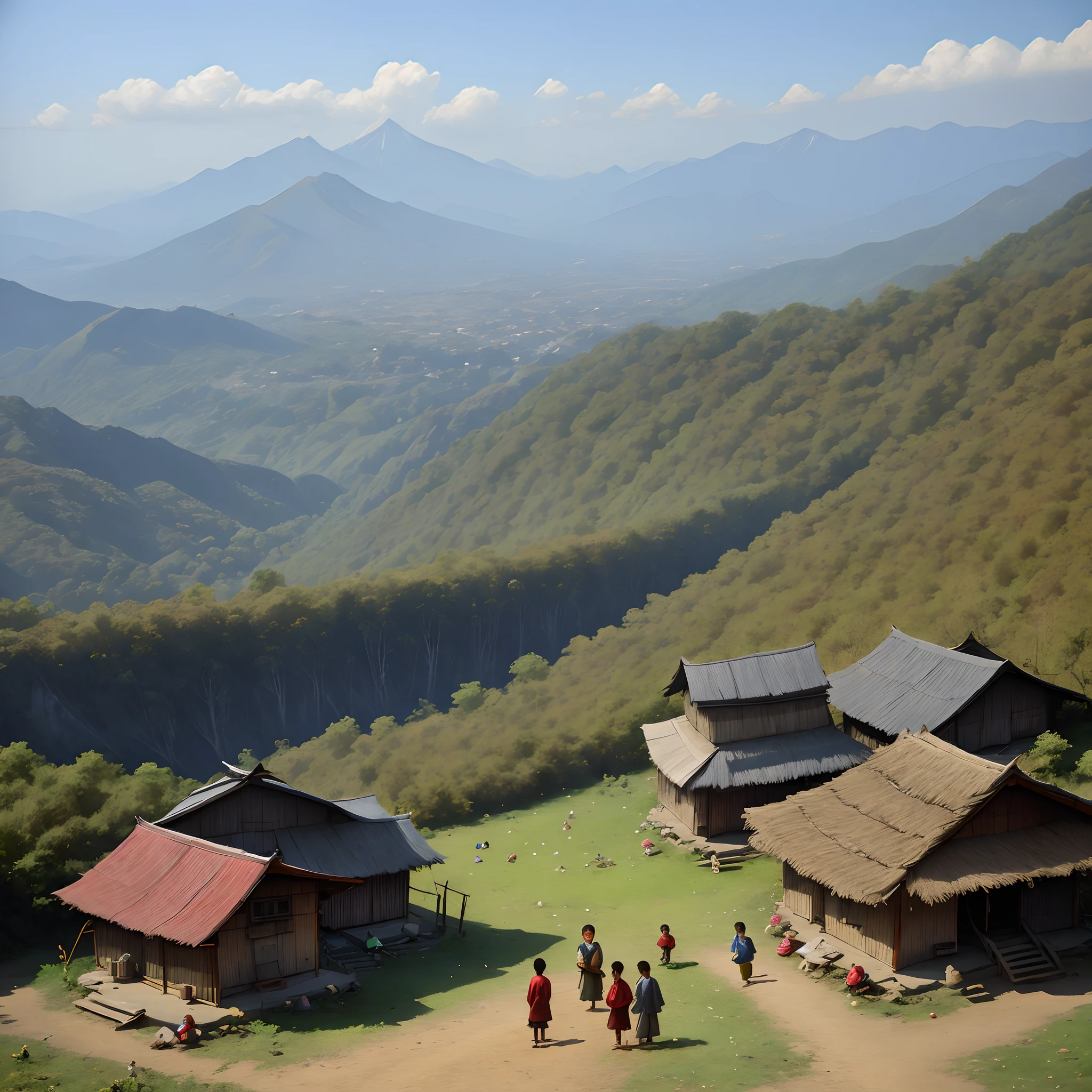 Hill tribe village on high mountain There's a lot of people and kids.