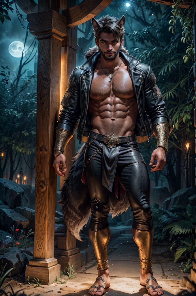 ((a men and wolf)), ((Werewolf)), piece of master, ((full body )), por chunie, por darkgem:0.8, master part, pelo fofo detalhado,confiante,sorrir, sozinho,esclera colorida, (Nico), leather jacket, dente,Mangas,colarinho cravado, Close-up,retrato,foco facial, macho musculoso, olhos amarelos, , (Olhando para o Viewer), Sorriso:1.2, macho musculoso magro, , umbigo, good lighting, ((sexy and hot convidativo, ao fundo floresta com lua cheia com lobos)), Antecedentes detalhados, ((corpo inteiro)), LanceMen da lente de 35mm, Luthien, arte de deus, Deus da mitologia grega, Deus da Lua, deus bonito, Mitologia do Deus da Terra, Um retrato impressionante de um deus, Frank Kelly Freas, Estilo Karol Bak, ((beautiful face)), Ultra Definition, melhor qualidade, 32k ultra | | | , Ultra HD | | |