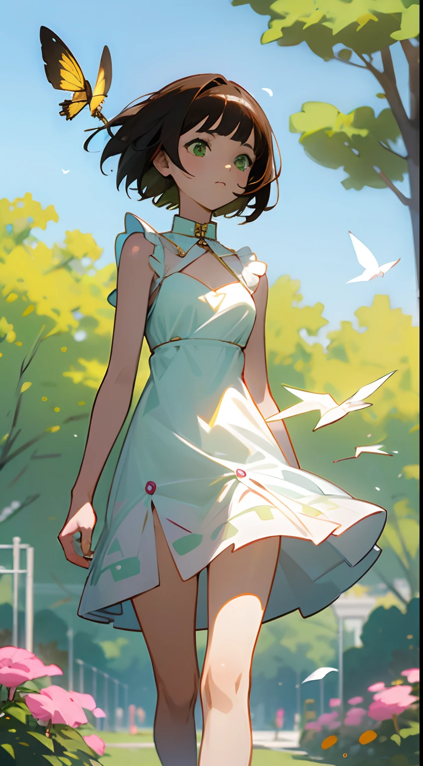 (extremely delicate and beautiful), [standing portrait, upper body, close-up of girl:0.4], slim body, camisole dress, gradient background, anime character, character design, perfect hands, (young girl:1.1),