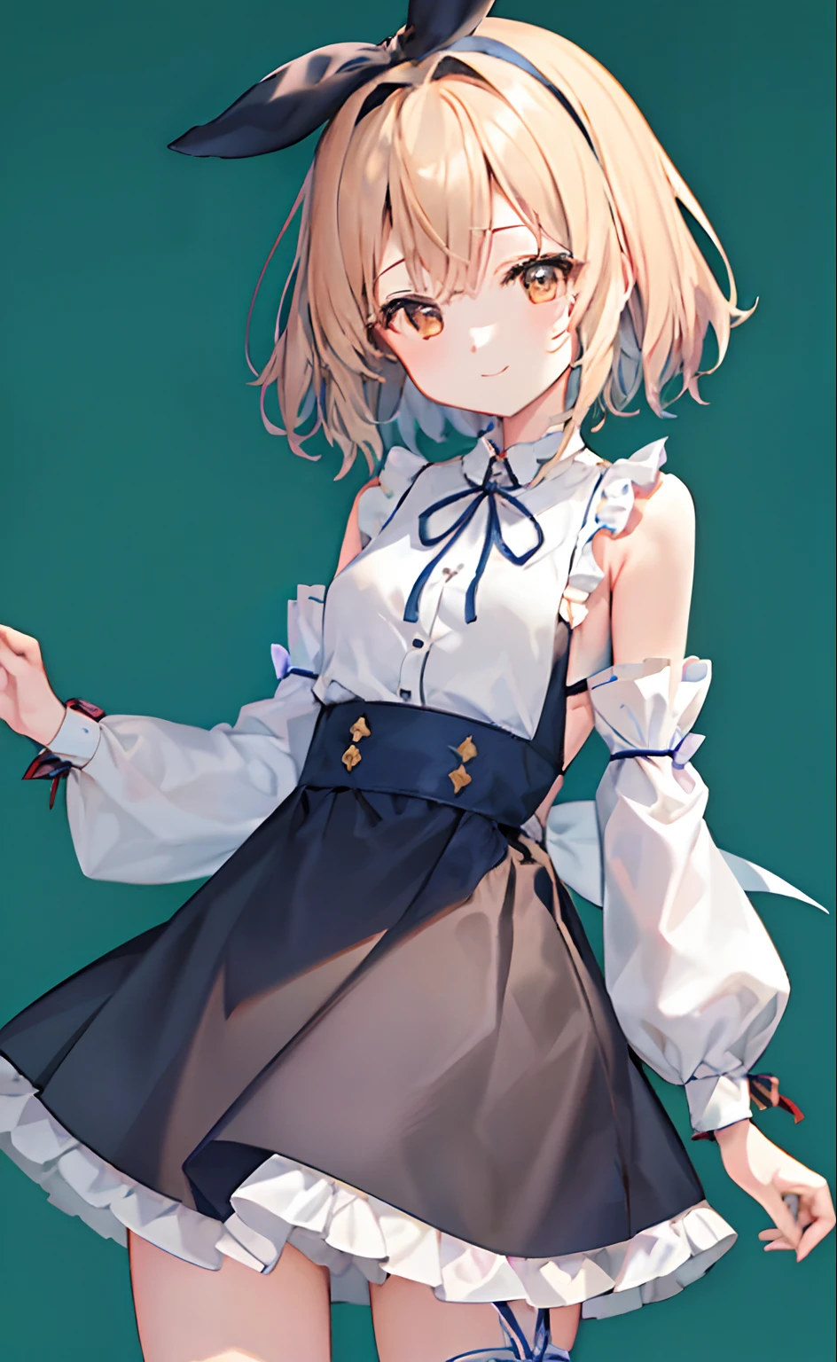 Shibuya_kanon, 1girl in, 独奏, short-hair, arms cuffs, (Beatrice), (illustratio:1.1),(Top image quality),(masterpiece:1.1),(beautiful and clear background:1.25),(the Extremely Detailed CG Unity 8K Wallpapers:1.1), (colourfull:0.9),(depth of fields:0.75),(Ink splashes:0.95),(color splashes:0.85),(watercolor paiting:0.65),
(cowboy shot:1.4)、Green grass(校服:1.4)、:D、doress、耳环、up looking_で_viewer、Neck_bow ribbon、A smile、
Classroom、in a house、Sunnyday、detailed blue sky