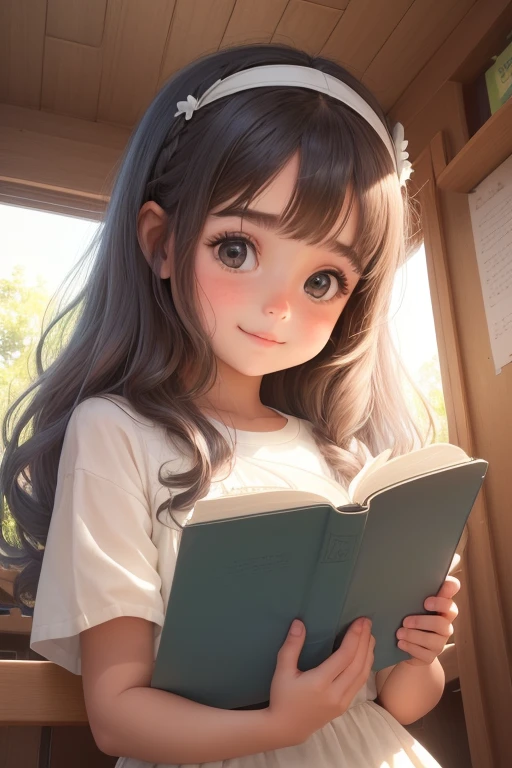 Girl who loves Jesus prays and reads the Bible. The girl is , She's a kenina tem apenas 5 anos de idade. A menina tem a pele marrom, olhos pretos, grandes e brilhantes. A menina tem cabelos longos e encaracolados. The girl is happy.