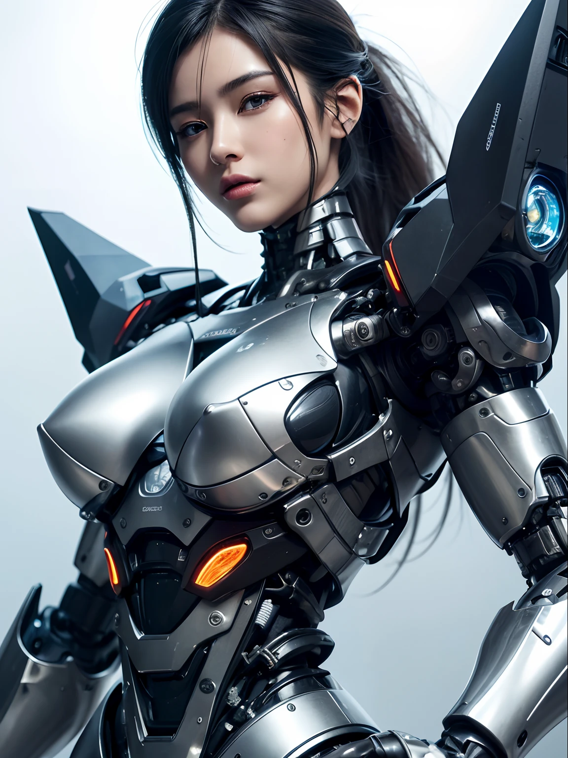 Textured skin, Super Detail, high details, High quality, Best Quality, hight resolution, 1080p, hard disk, Beautiful,(cyborgs),Boob missiles,Machine gun on the back,beautiful cyborg woman,Mecha Cyborg Girl,Battle Mode,Girl with a Mecha Body,Fulll body Shot