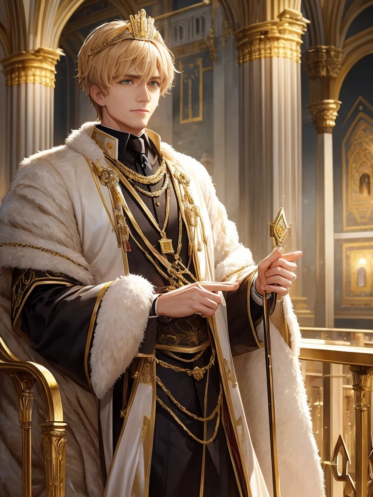 Roman Emperor Constantine the Great resurrected in modern times、Lion-like eyes、Bright and sharp eyes、Deep smile、Harboring dangerous ambitions、Wearing a luxury suit、neck tie、Bold composition、The majesty of a ruler、34 years old、mature、manly、Competent and hard-working、Successful businessman、He holds a holy spear that emits a flash of gold。Fight to protect the woman you love。Repentance, Forgiveness, Healing, and Peace、reuthentic、Gentle and kind、Usually gentle, but cold when necessary、Scenery of Venice、Background of St. Mark's Basilica、Easter season、Nostalgic atmosphere、Hope for the future、lyrical、A glamorous and fantastic costume festival、Psychic Battle、Modern Fantasy、『In the name of the Father, and of the Son, and of the Holy Ghost』elegance、opulent、elegan、masterpiece、top-quality、