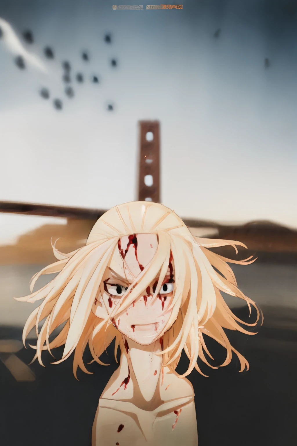 anime - style photo of a man with blood on her face and a bridge in the background, anime wallaper, hd anime wallaper, badass anime 8 k, epic anime style, 4 k manga wallpaper, anime style 4 k, in anime style, 4k anime wallpaper, demon slayer rui fanart, anime wallpaper 4k, anime wallpaper 4 k, anime background