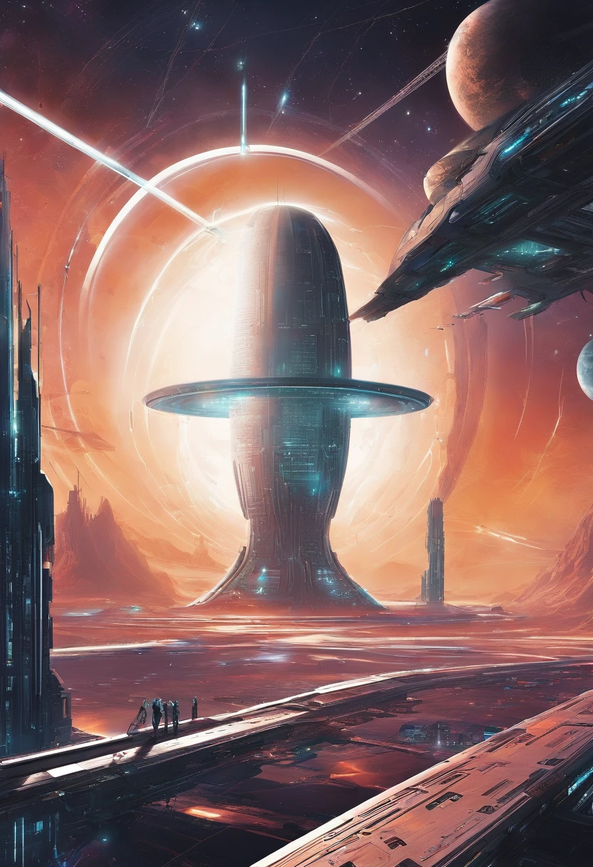 Intergalactic base, in the orbit of a supermassive black hole with a beautiful accreting disk, uma base similar a uma esfera de dyson, futuristic and all-metal base, in the vacuum of space.