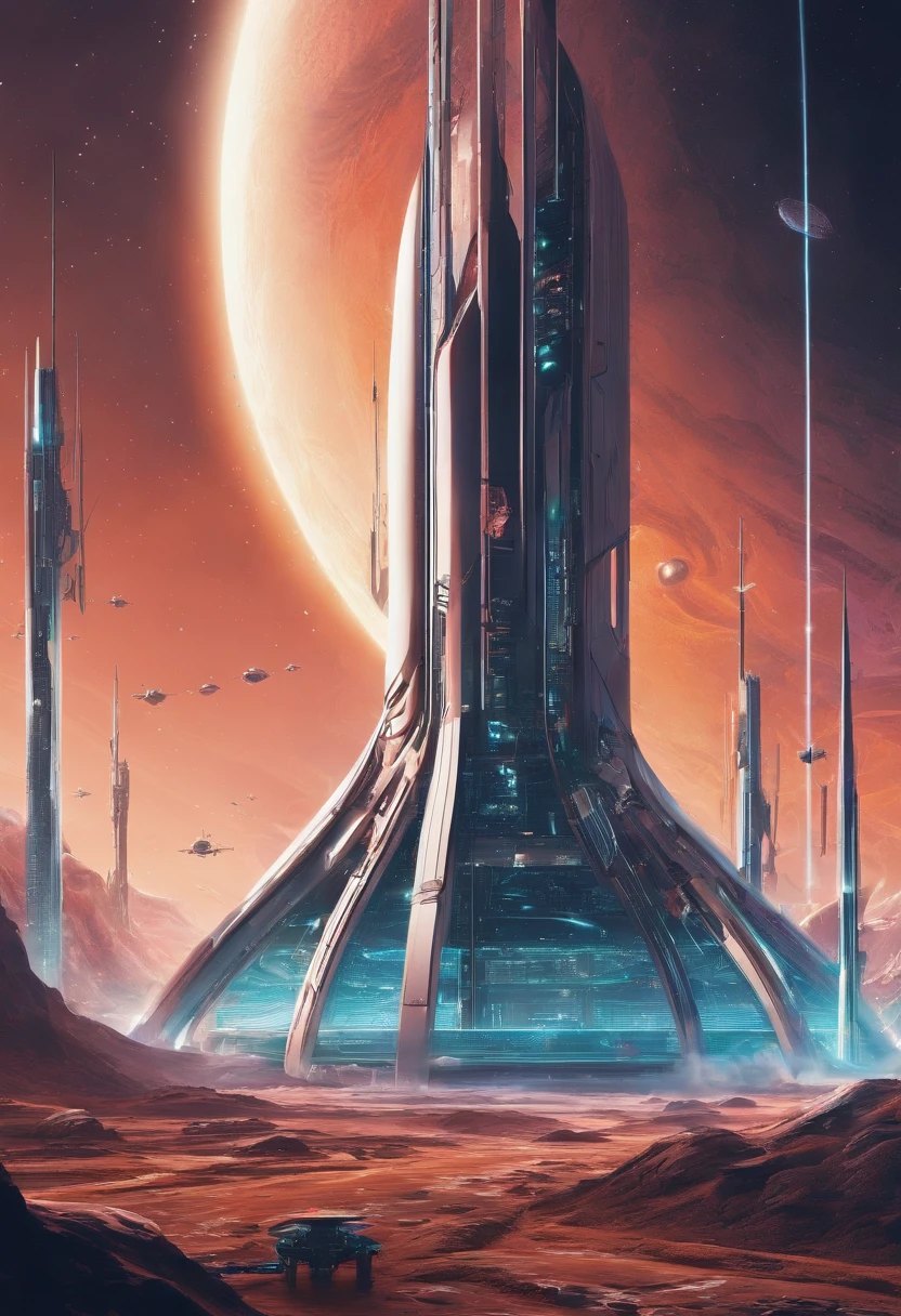 Intergalactic base, in the orbit of a supermassive black hole with a beautiful accreting disk, uma base similar a uma esfera de dyson, futuristic and all-metal base, in the vacuum of space.