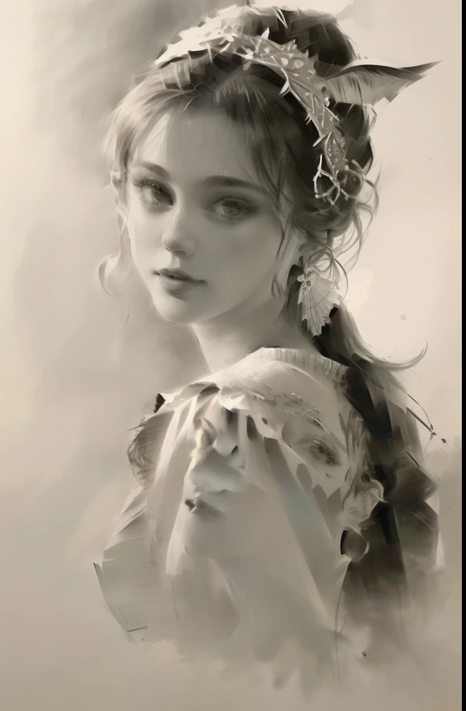 Sketch art style,(Sketch manuscript paper),1girll,Portrait,Realistic,Wearing a Tang costume,Delicate decorative patterns,Wear gorgeous hair accessories,Dance to the camera,Look at the camera shyly，side-lighting,The ultra-realistice,Masterpiece,Best quality,(Intricate details),A high resolution,(photo-realistic:1.37),Dynamic Angle,Unity 8k wallpaper,cow boy shot，escala cinza，Mono Color，