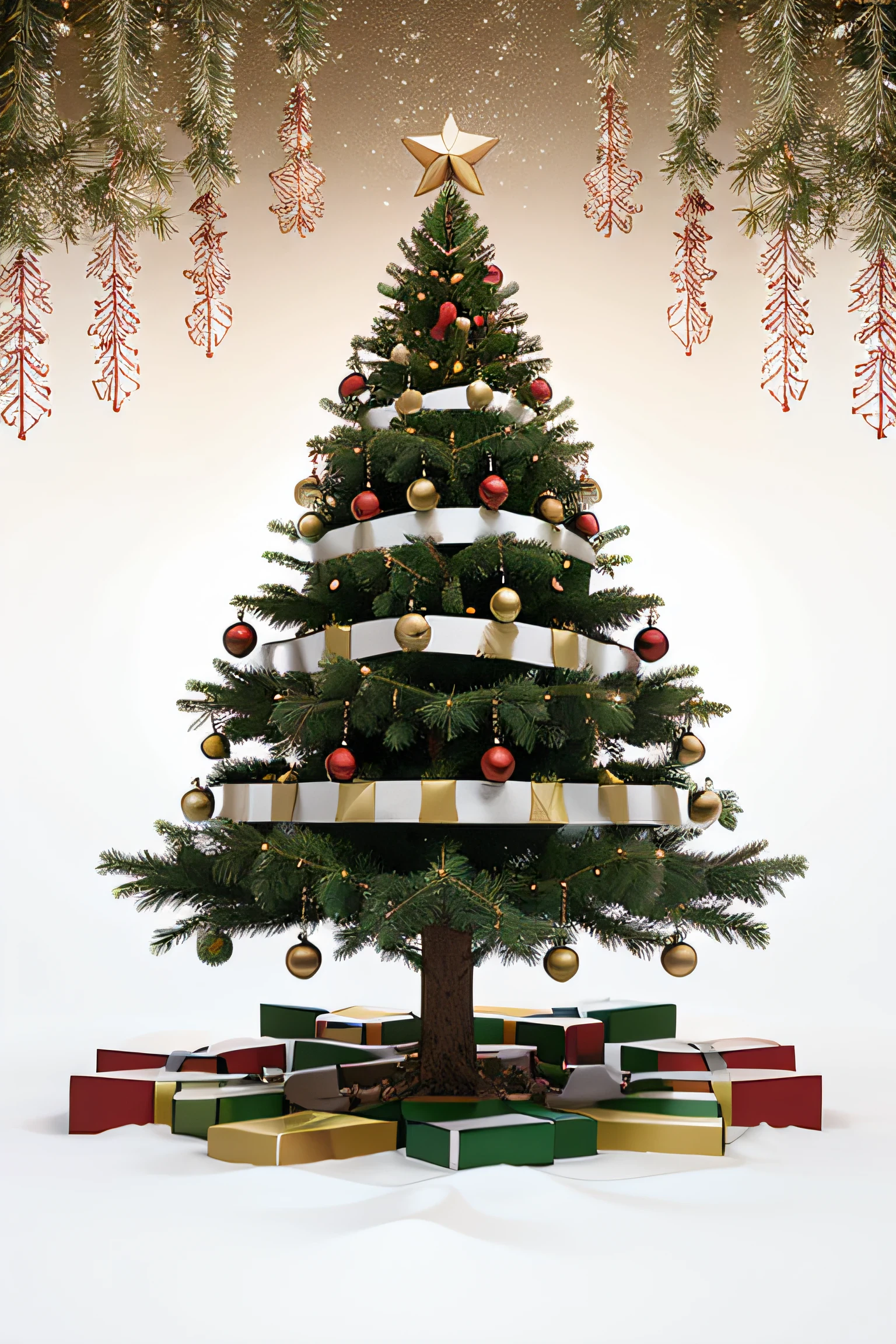 Cartoon Christmas tree on the site divided into 6 parts. Two Parts Horizontal and Three Parts Vertical