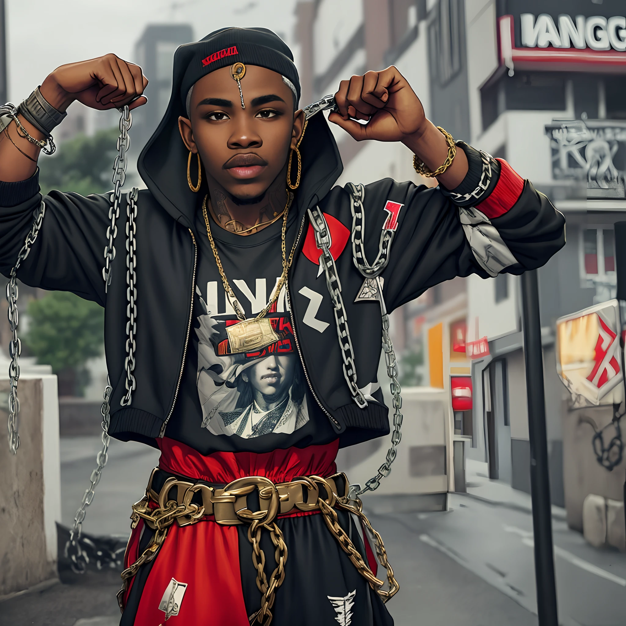 Thug with a chain that says tay holding money