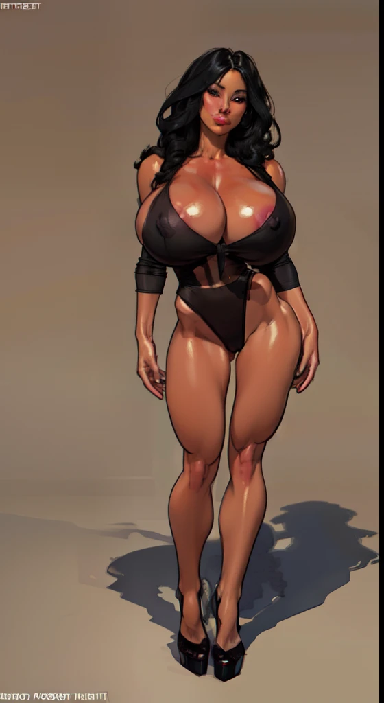 Full body portrait, (Masterpiece: 2), (Very detailed: 2), (Beautiful: 2), (gigantic breasts:1.4), Latina, (long curly black hair: 1.6),((masterpiece)), highly detailed, perfect,