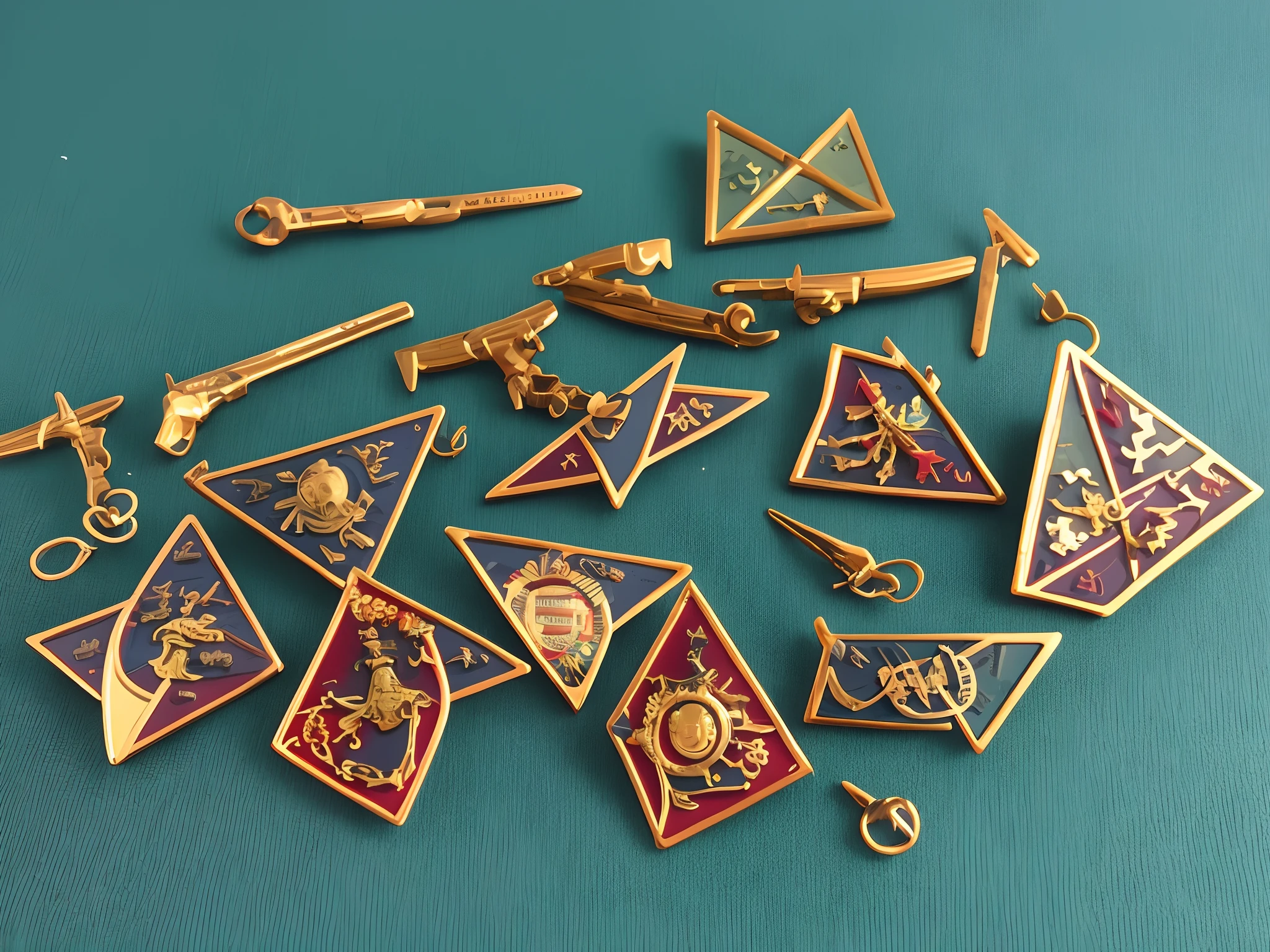 Create a triangle-shaped military pin with the text "English committee of AMI Medan"