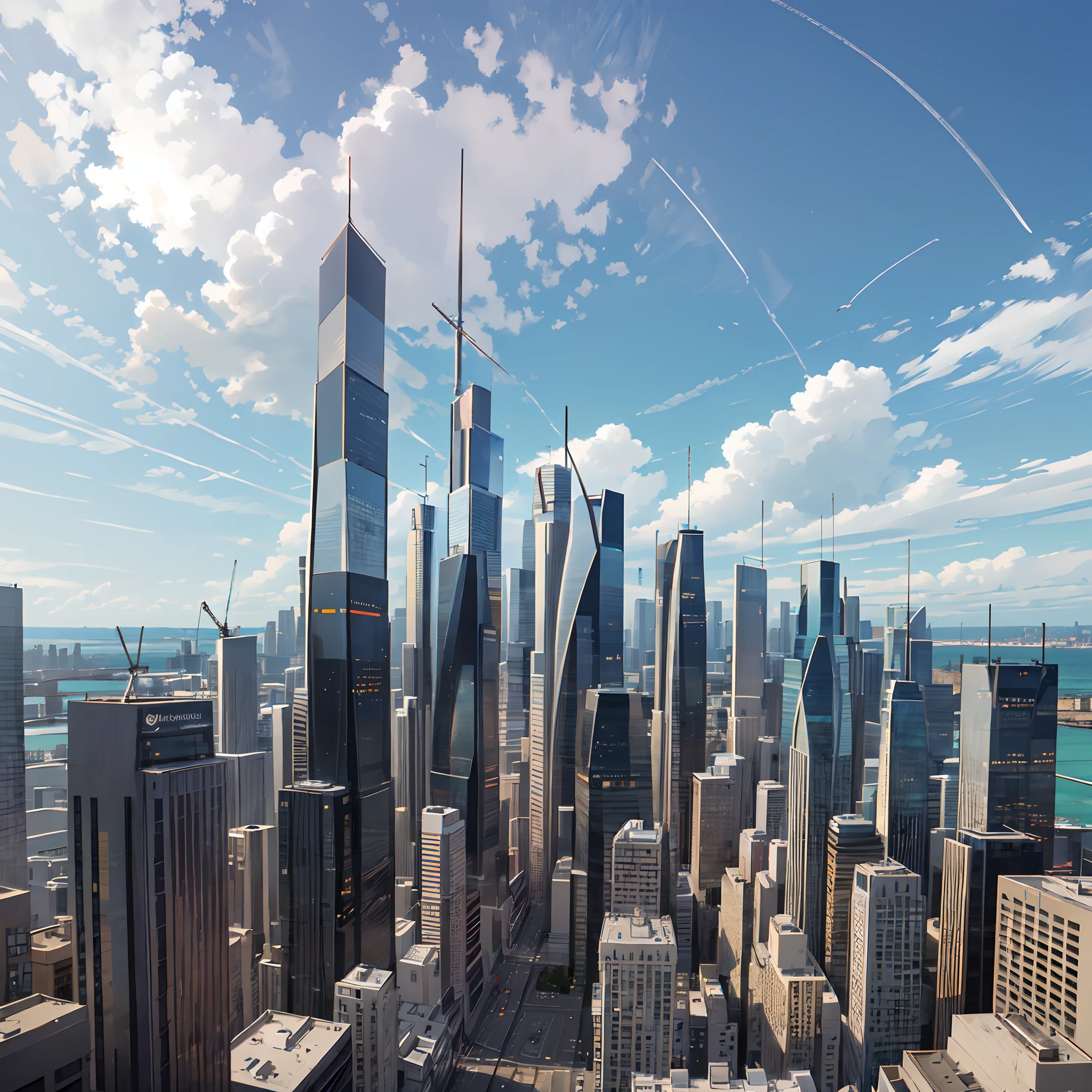 THERE IS a city with a lot of tall buildings, pairando sobre uma cidade, urban view in the distance, com uma cidade em segundo plano, arredores da cidade, Location ( URBANO ), entire city in view, cidade em segundo plano, PRAIA, MAR
