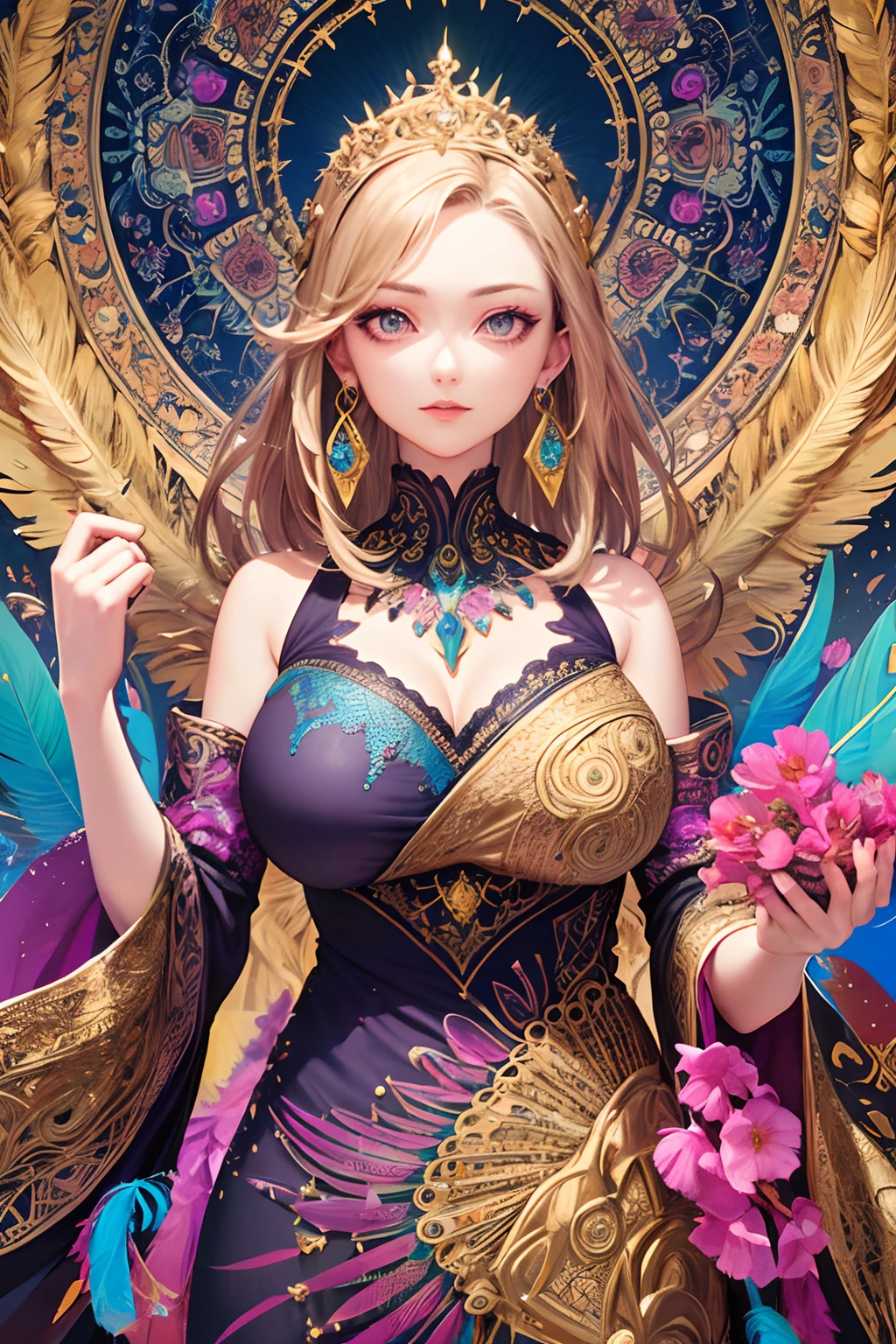 (masterpiece, top quality, best quality, official art, beautiful and aesthetic:1.2), (1girl), extreme detailed,colorful,highest detailed, official art, unity 8k wallpaper, ultra detailed, beautiful and aesthetic, beautiful, masterpiece, best quality, (zentangle, mandala, tangle, entangle) ,holy light,gold foil,gold leaf art,glitter drawing, PerfectNwsjMajic