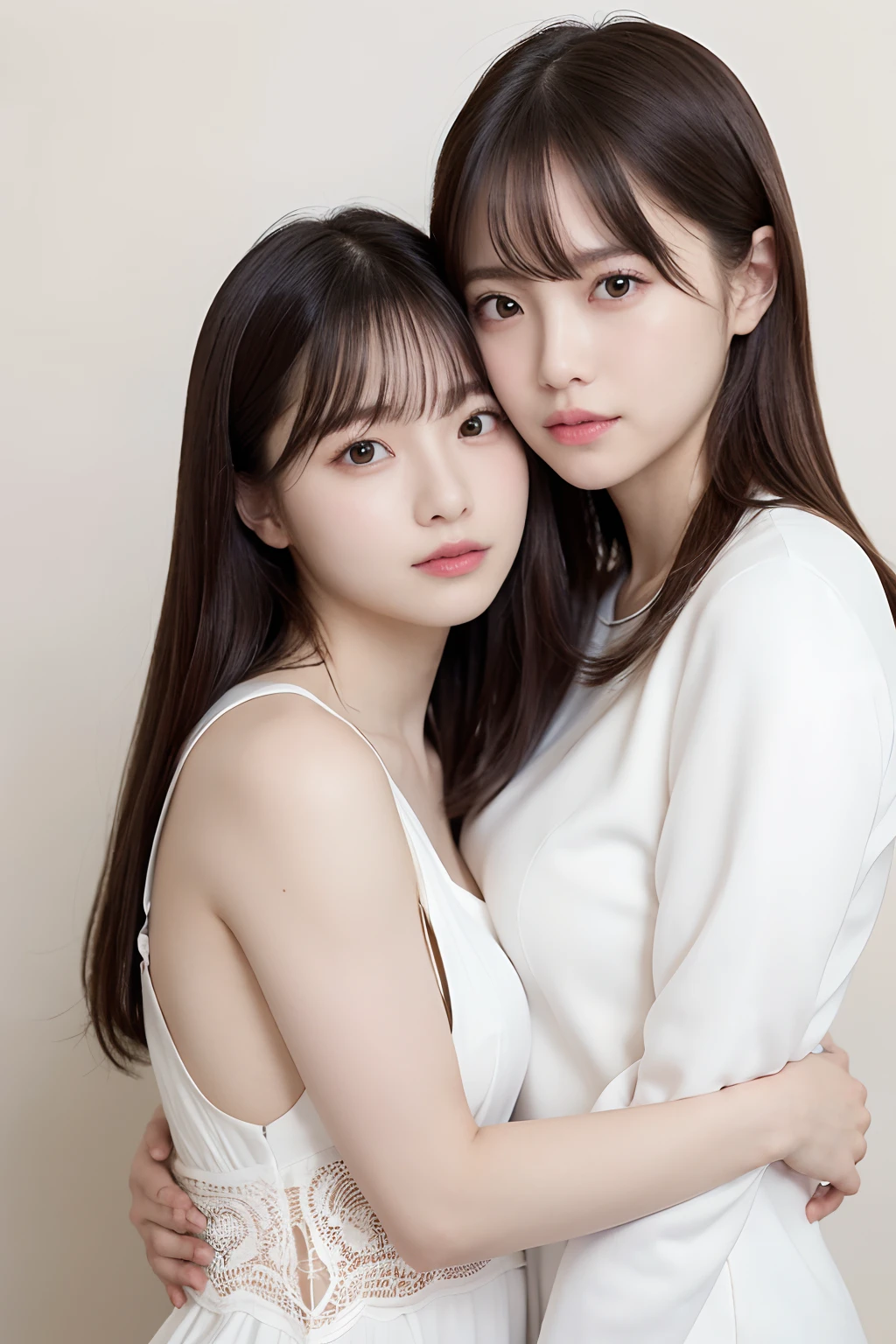 (Raw photo, Best Quality), (Realistic, Photorealsitic:1.2), 2girls, High quality, highdetailskin, Two girls hugging