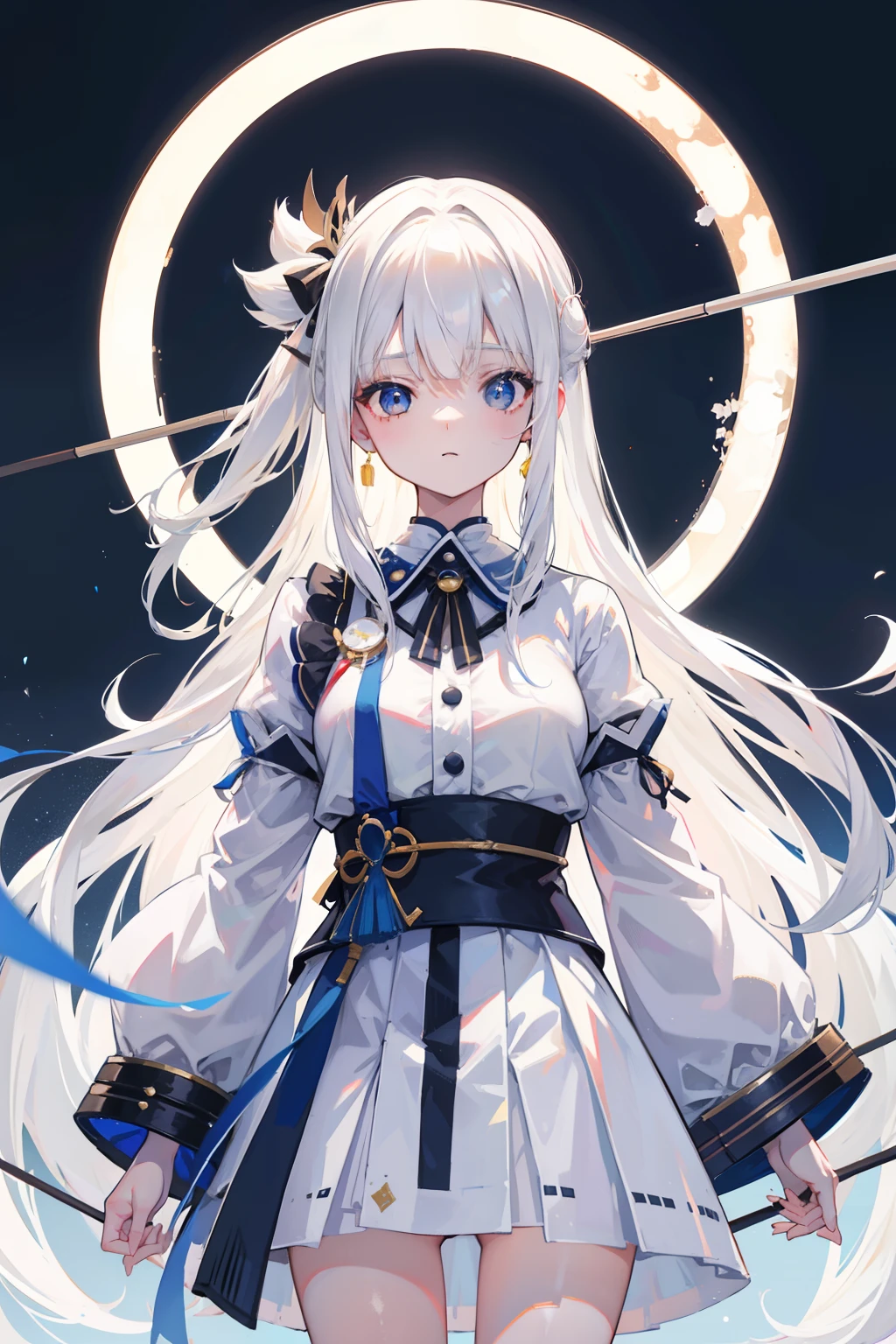 white hair,Top image quality,teens girl,masterpiece,de pele branca,Semi-long hair,,hime-cut,small tits,tits out,Glowing face,Kyudogi,Kyudo,,,,