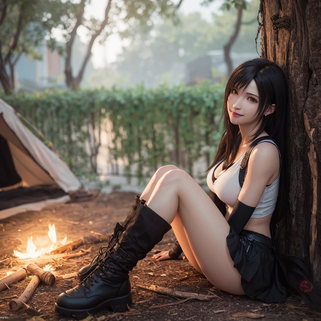 (best quality, ultra-detalhado, Realistic:1.37), Tifa Lockhart, rosto delicado, Rosto detalhado, Sweet smile expression, Corpo Perfeito, textura ultra realista, Retratos, vivid colors, soft lighting