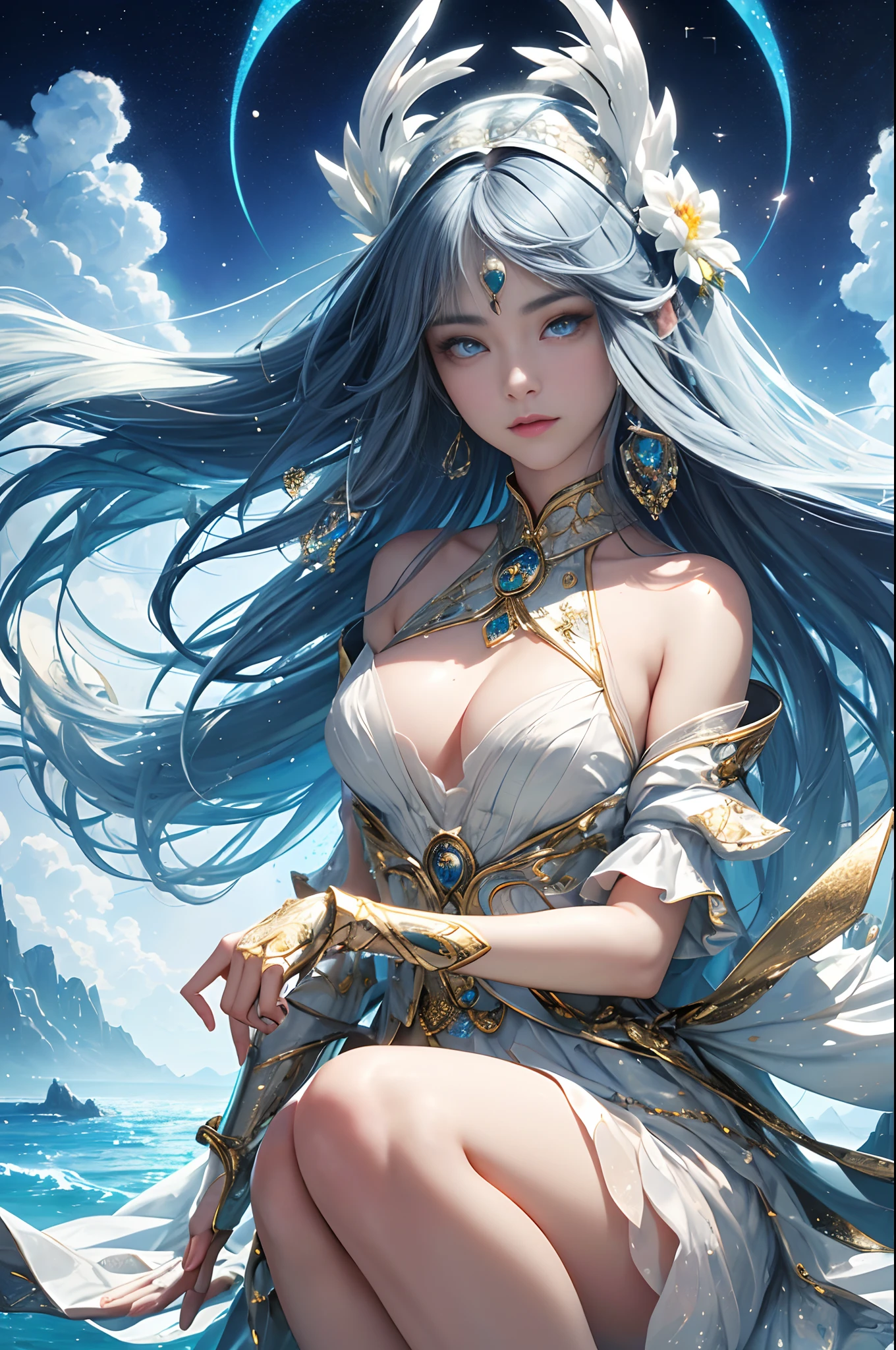 Super beautiful glowing eyes、Ultra-stereoscopic、Photorealsitic:1.4), (masterpiece, side lights, Exquisite beautiful eyes: 1.2), masterpiece*portlate, realisitic, 3D 顔, Luminous Eyes, Shiny hair, Glossy skin, 独奏, embarrassed from, (hason), Super artistic