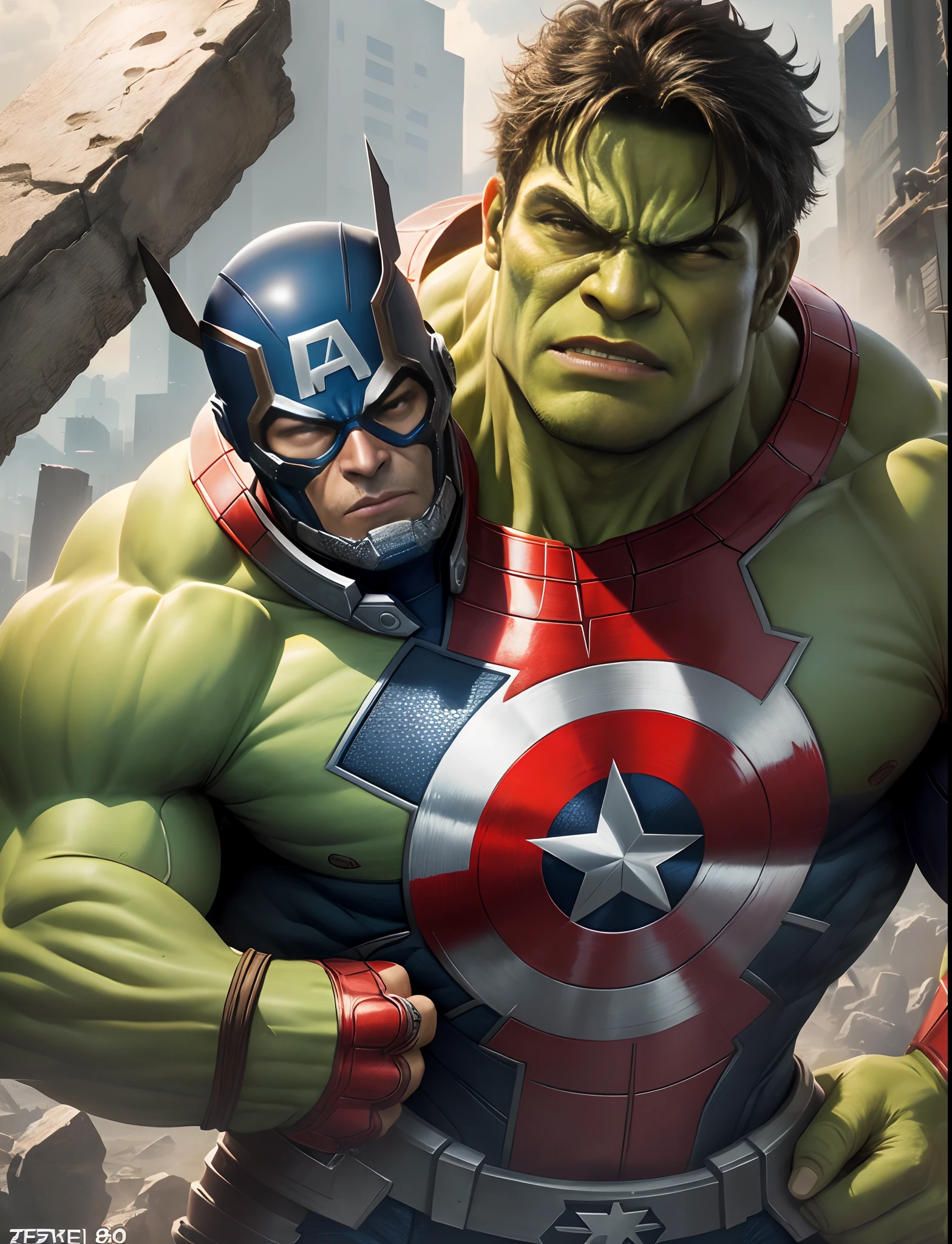 Crie uma imagem real dos personagens capitao america, hulk, homem aranha e homem de ferro segurando uma placa escrito ZERO85 IPTV