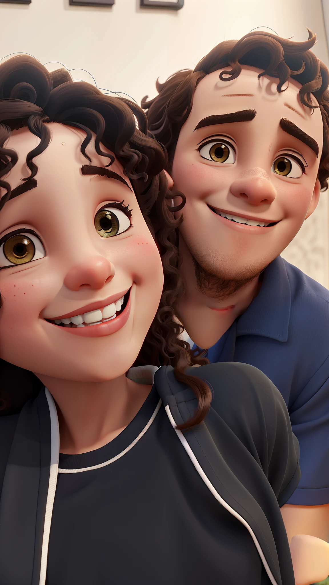Um Casal sorridente, with a curly-haired girl