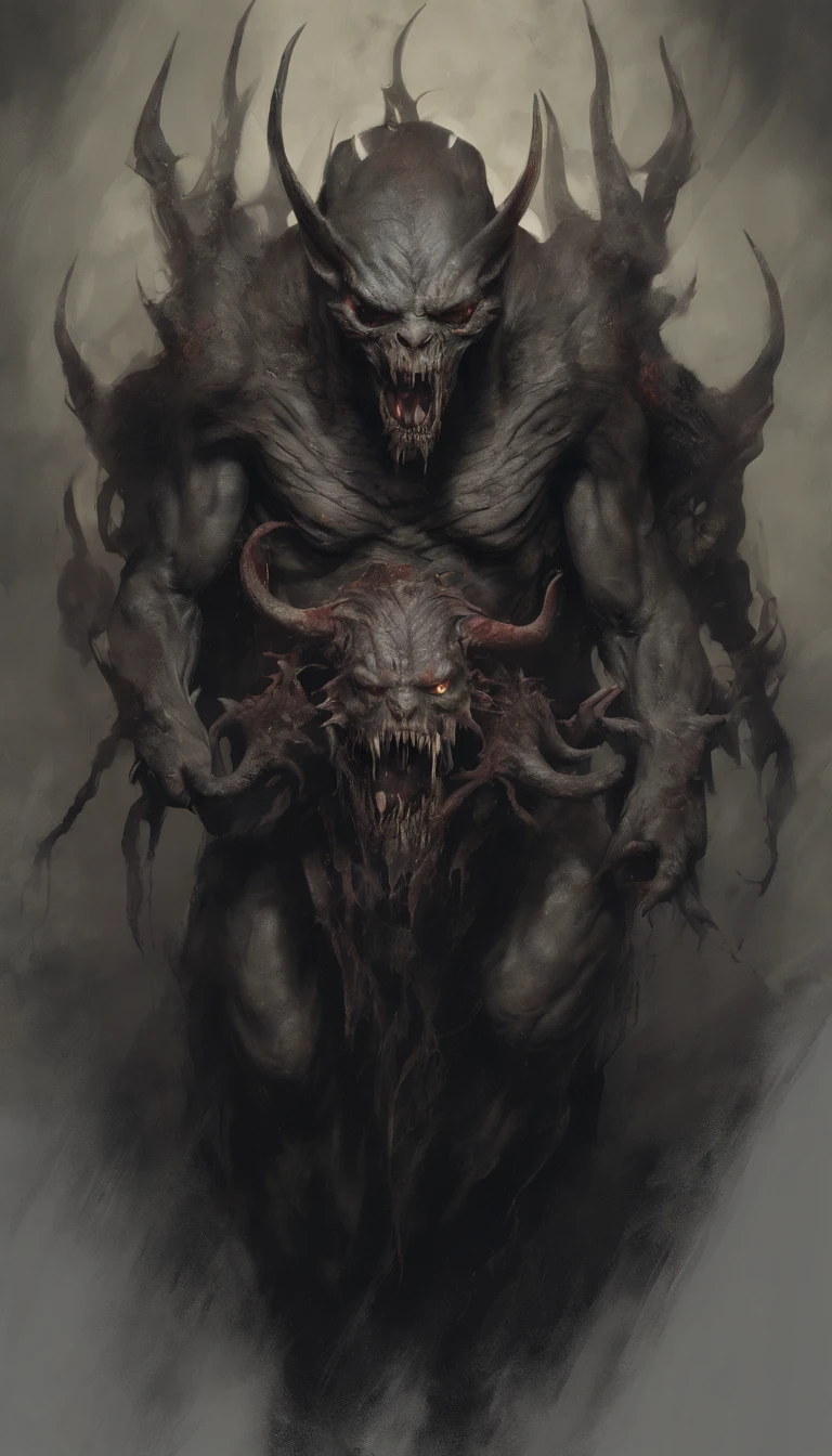 a monster with pale or slightly grayish skin, podendo conter manchas negras e feridas, corpo com rugas, veins and lumps, Presas e garras, orelhas pontudas, Olhos vermelhos, alto e forte, usando uma armadura completa, olhos escuros com pupila prateada, some have horns or bony protuberances, Inspired by the orcs from The Lord of the Rings, the image should be of the best quality and epic, com elementos de terror e horror, um pouco de gore, Estilo de fantasia sombria, with lots of detail and cinema lighting