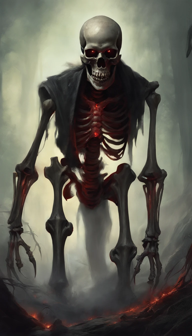Draw a demon skeleton with a strong bloody face and bloody head,  Science fiction horror art, sci-fi horror artwork, inspired by Aleksi Briclot, Fangs of the slaughter, horror fantasy art, Alexis Bricklot（Alexis Bricklot）, horror concept art, veneno, Fantasy and horror art, Detailed illustration of 4K horror, Demon skeleton, dark fantasy horror art